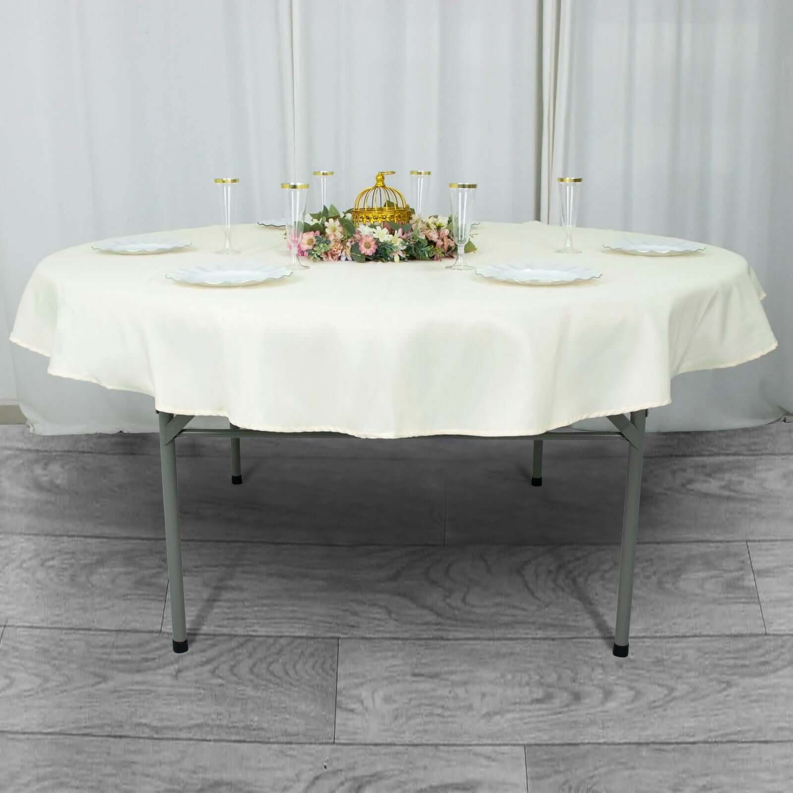 Premium Polyester 70 Round Tablecloth Ivory - Stain and Wrinkle-Resistant 220GSM Table Cover