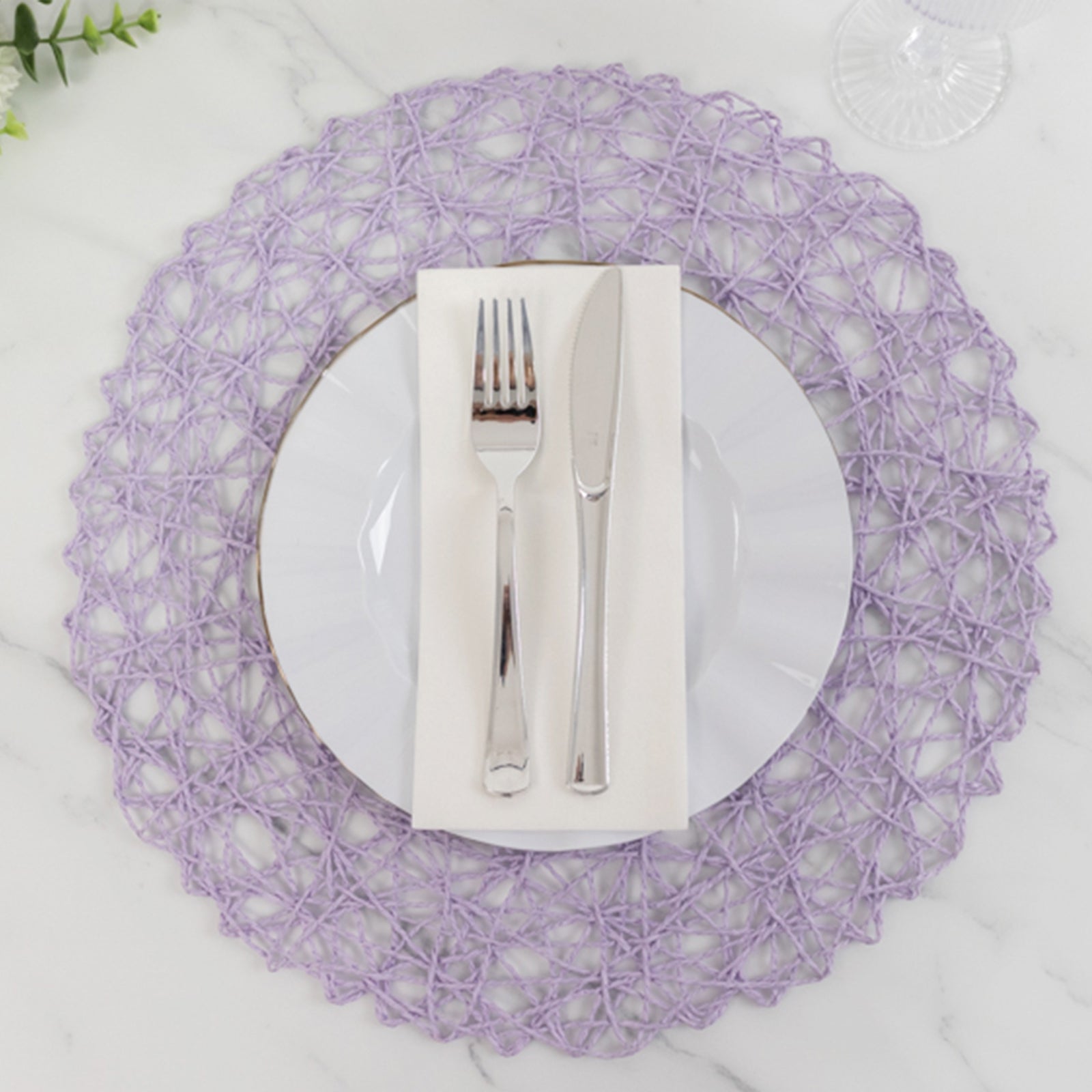 6-Pack Table Placemats Woven Fiber Design Lavender Lilac Round - Disposable Mats for Dining and Events 15