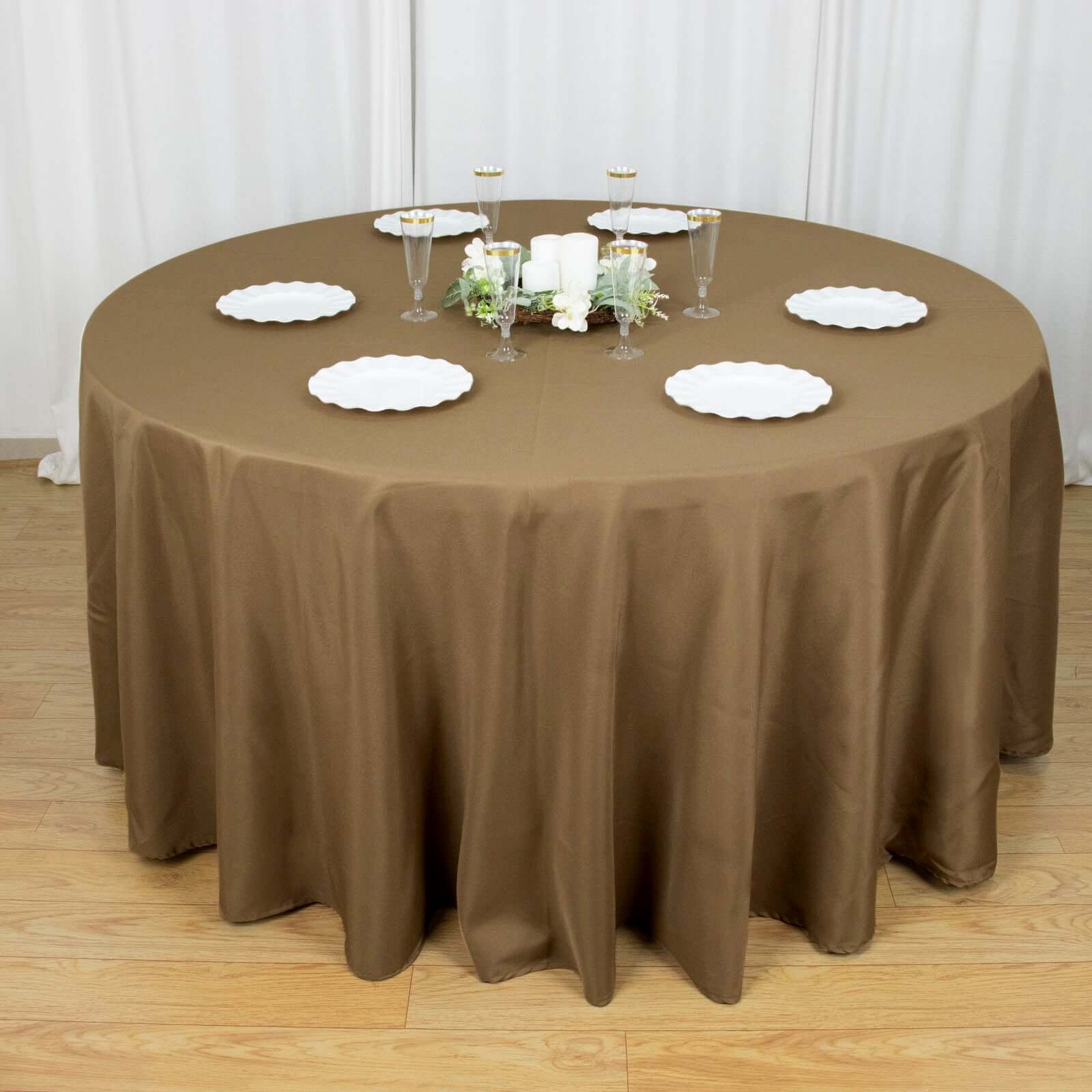 Polyester 120 Round Tablecloth Taupe - Seamless Wrinkle-Resistant Table Cover