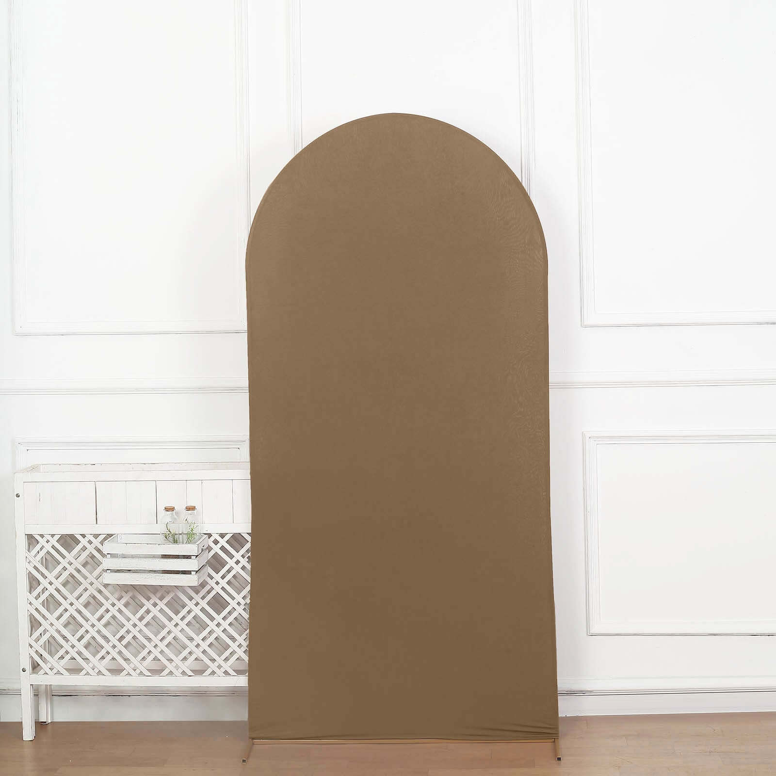 7ft Matte Taupe Spandex Fitted Chiara Backdrop Stand Cover For Round Top Wedding Arch