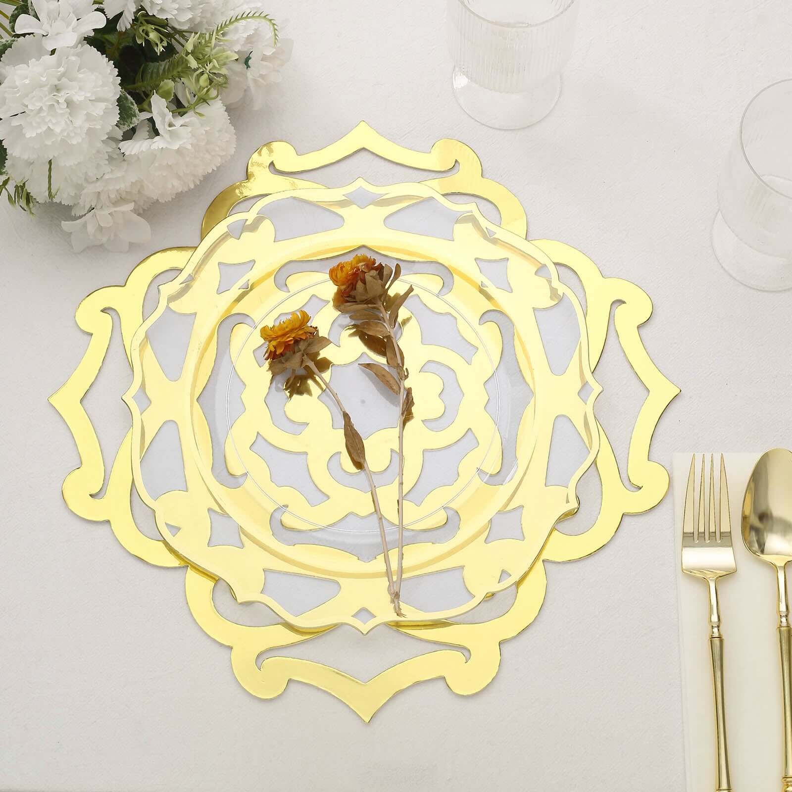 6-Pack Disposable Table Placemats in Metallic Gold Laser Cut Flower Design - 700GSM Cardboard Placemats for Glamorous Table Settings 13