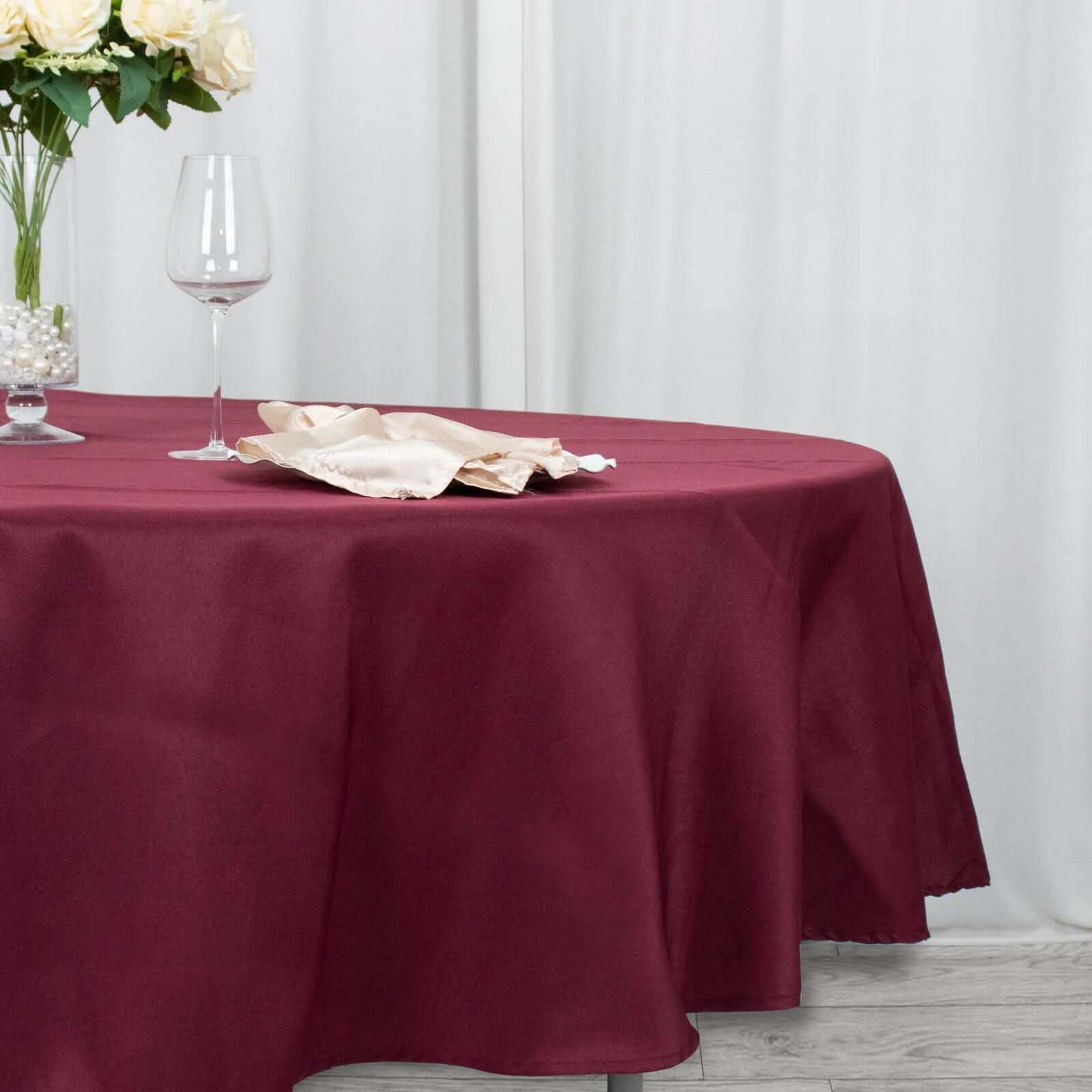 Premium Polyester 90 Round Tablecloth Burgundy - Stain and Wrinkle-Resistant Design with 220GSM Thickness Table Cover