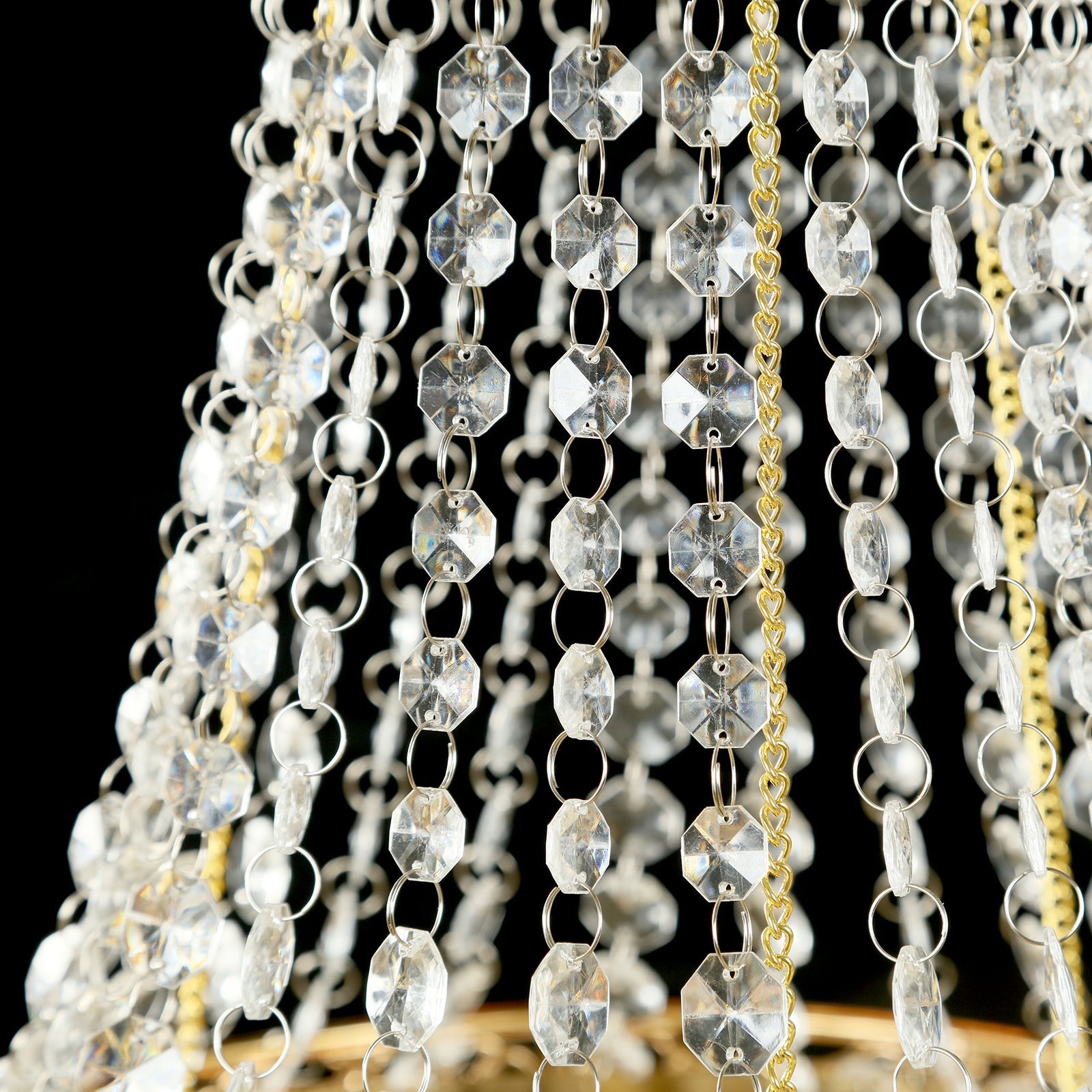 2ft Empire Style Beaded Crystal Chandelier with Gold Ornate Metal Frame, Adjustable Hanging Farmhouse Pendant Ceiling Lighting