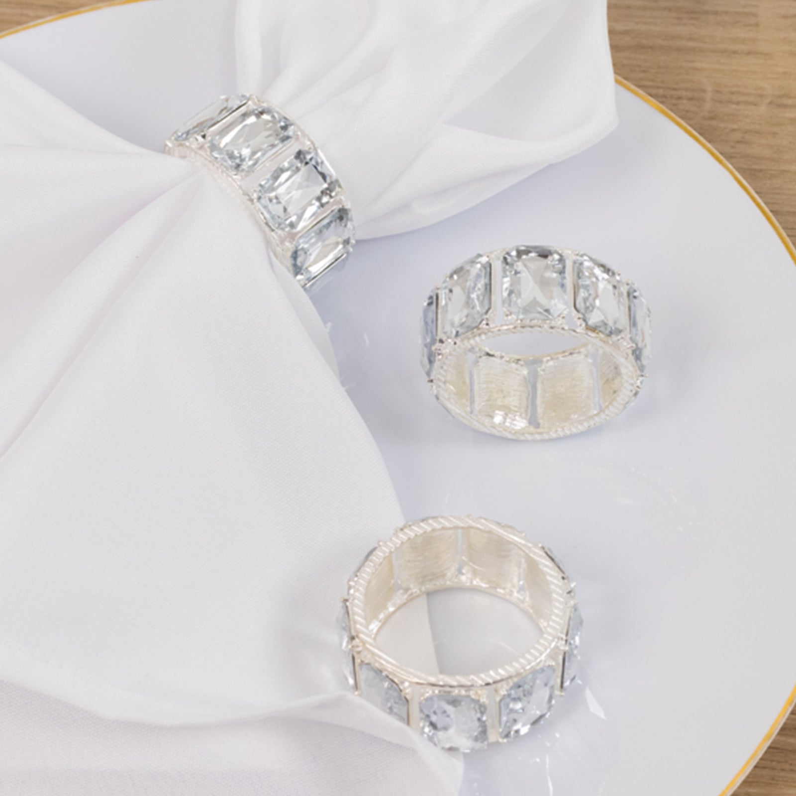 4 Pack Crystal Diamond Gem Napkin Rings – Luxury Napkin Holders for Elegant Table Decor