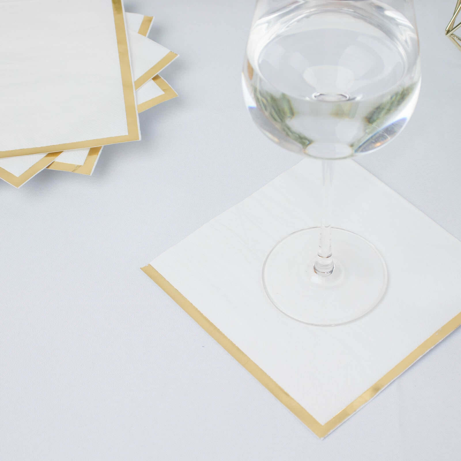 50-Pack Paper Beverage Napkins with Gold Foil Edge White - Disposable 2 Ply Cocktail Napkins for Events 6.5x6.5