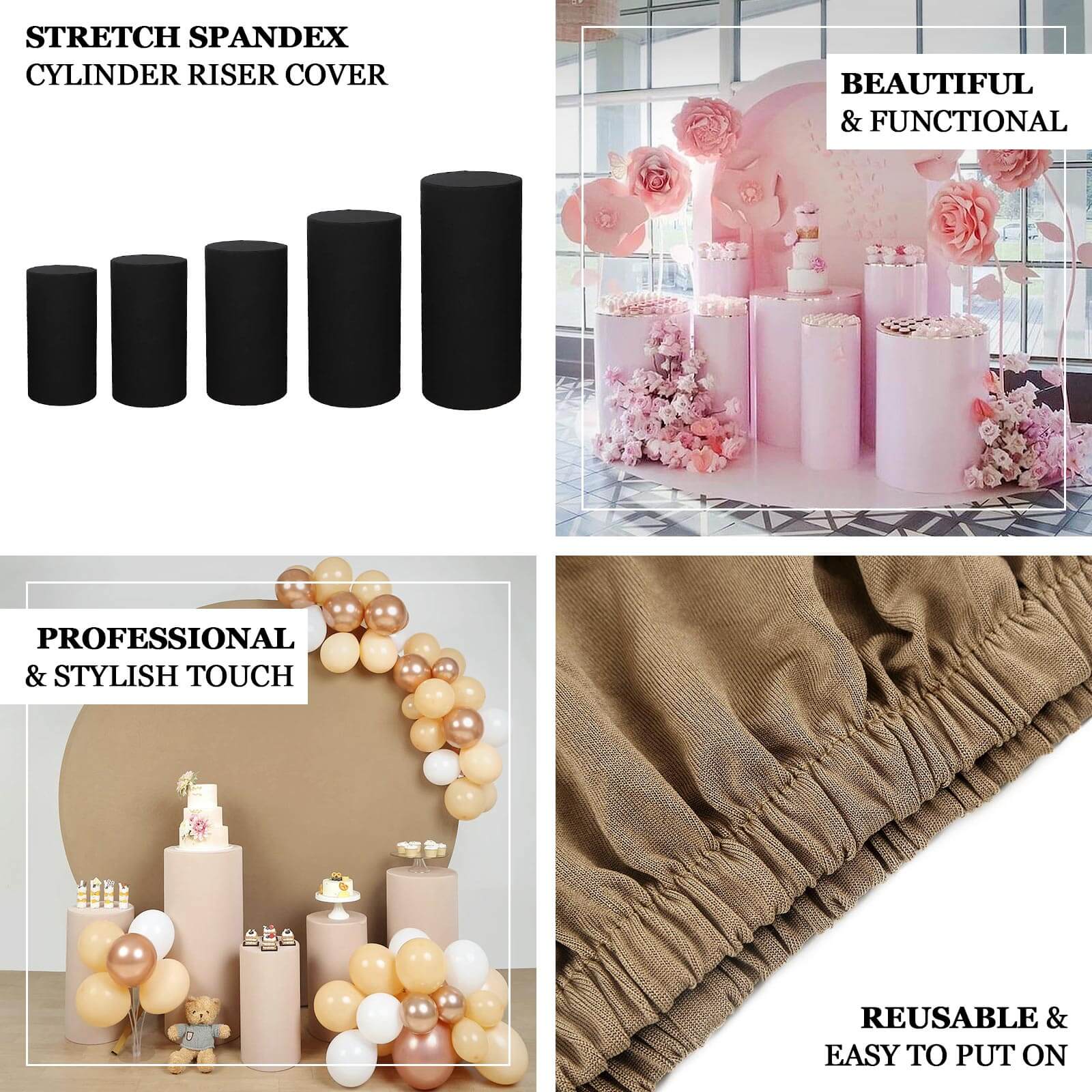 Set of 5 Nude Spandex Cylinder Pedestal Stand Covers, Stretchable Pillar Prop Covers - 160 GSM