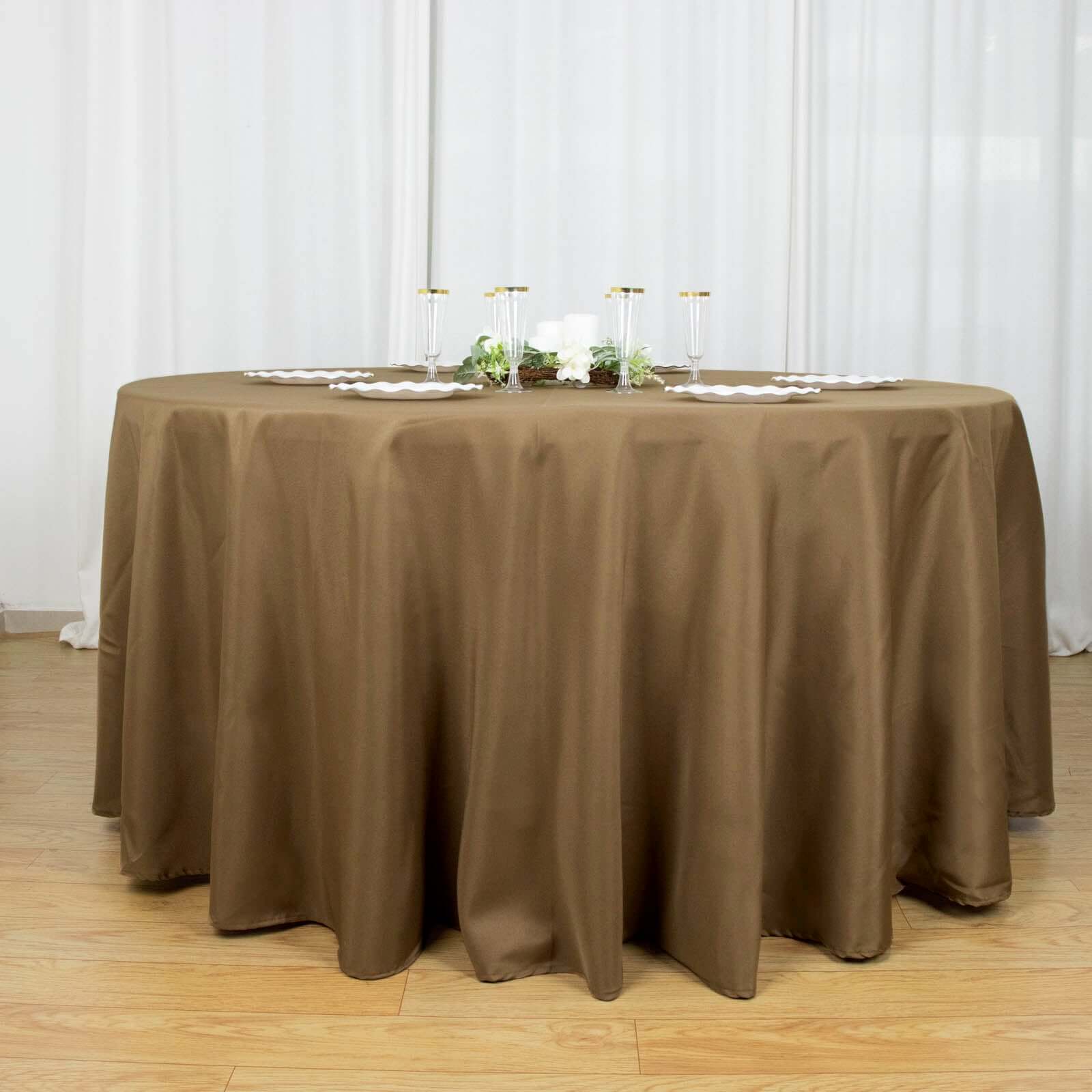 Polyester 120 Round Tablecloth Taupe - Seamless Wrinkle-Resistant Table Cover