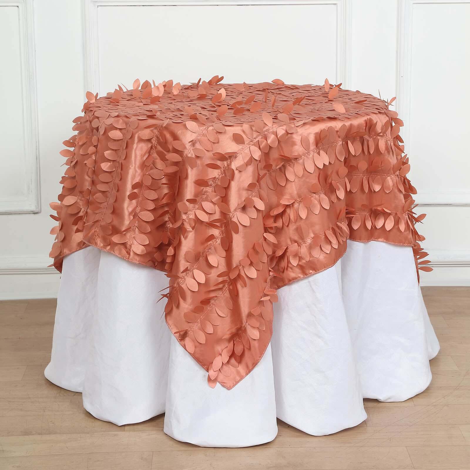 Taffeta 54x54 Table Overlay Square Tablecloth Terracotta 3D Leaf Petal Table Cover