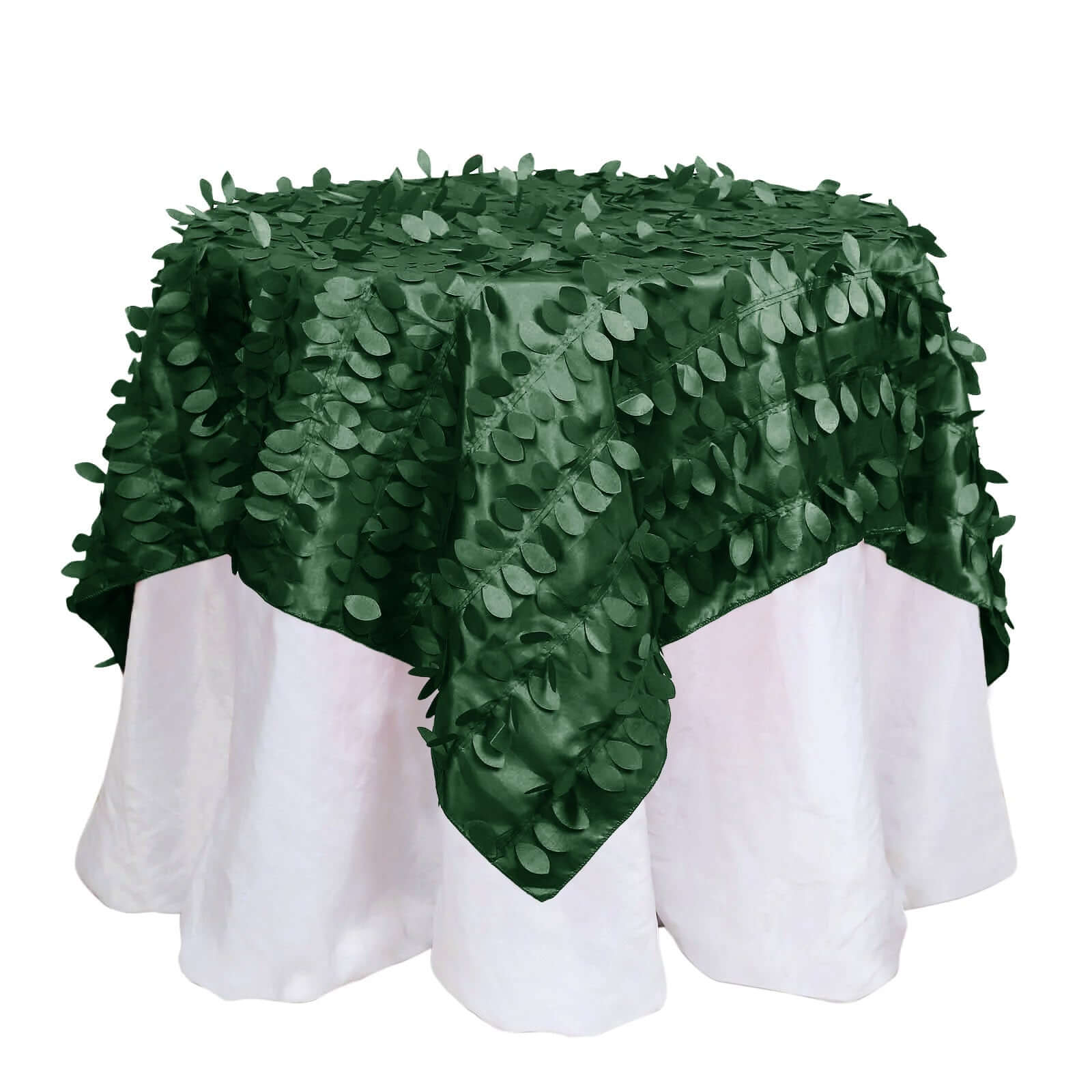 Taffeta 54x54 Table Overlay Square Tablecloth Green 3D Leaf Petal Table Cover