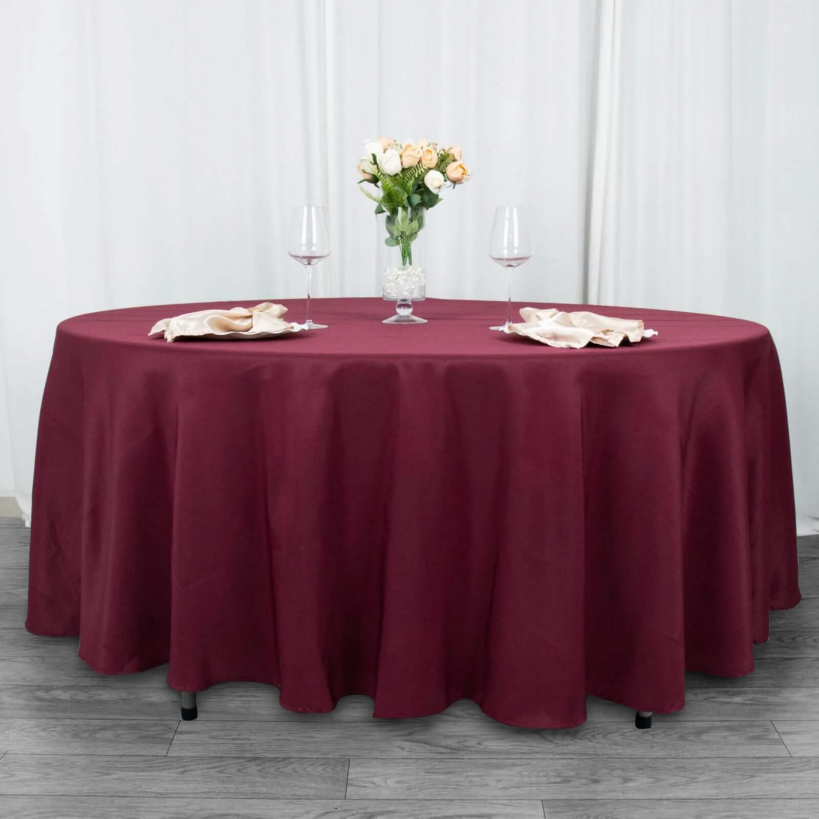 Premium Polyester 108 Round Tablecloth Burgundy - Wrinkle-Resistant 220GSM Table Cover