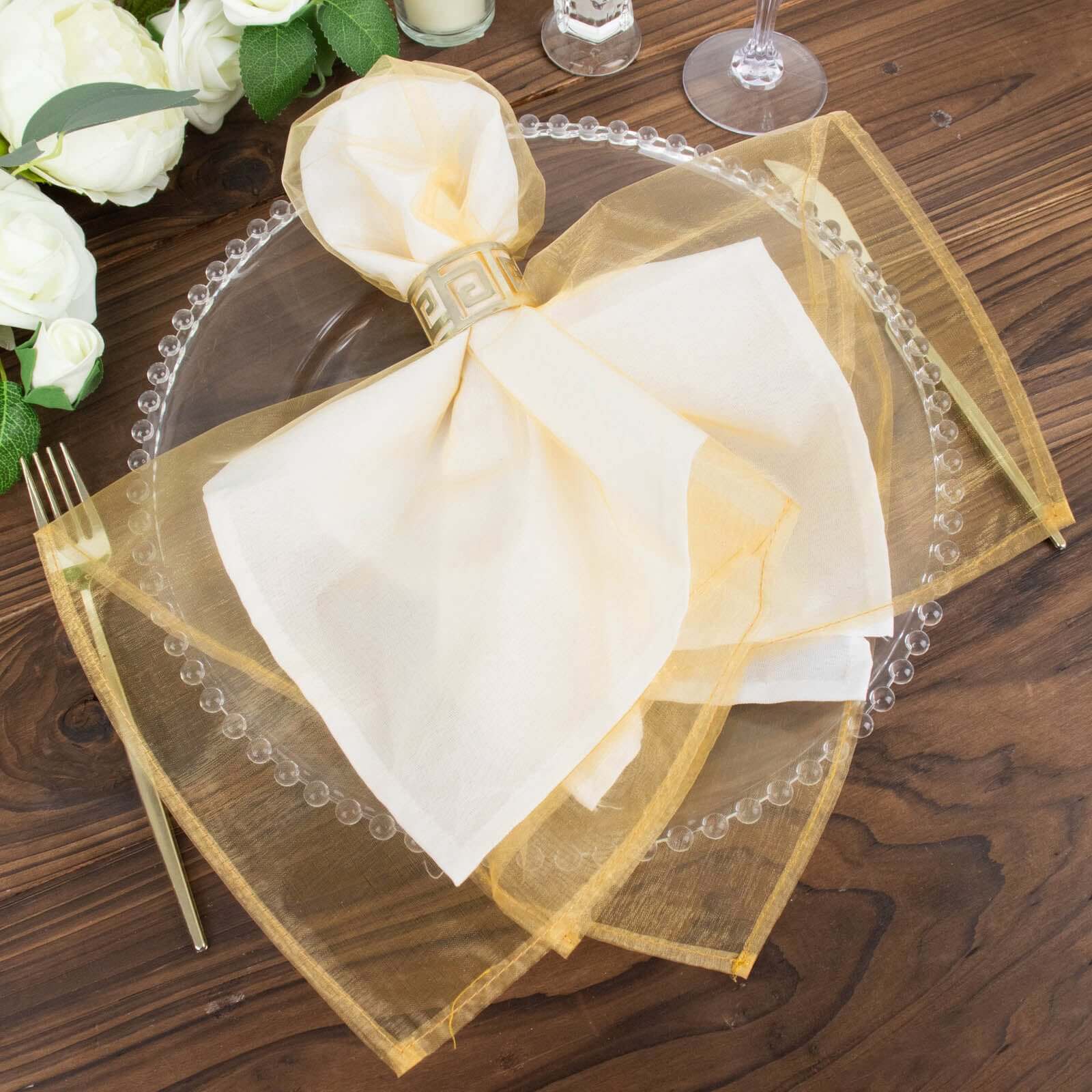 10 Pack Organza 23x23 Napkins Gold - Exquisite Sheer Cloth Napkins for Formal & Casual Events