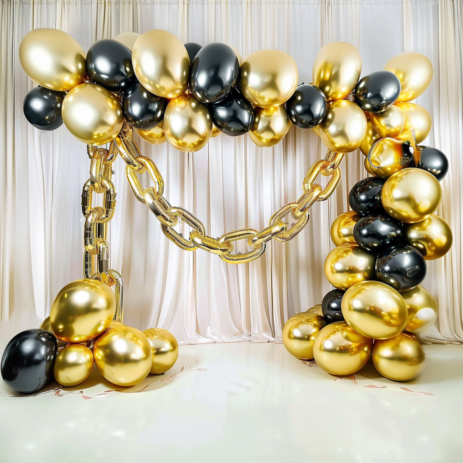 16ft Jumbo Chain Link Balloons in Gold, 30pack 8x12 Durable Foil Chain Balloons for 90s Hip Hop Party Decorations, Event Decor