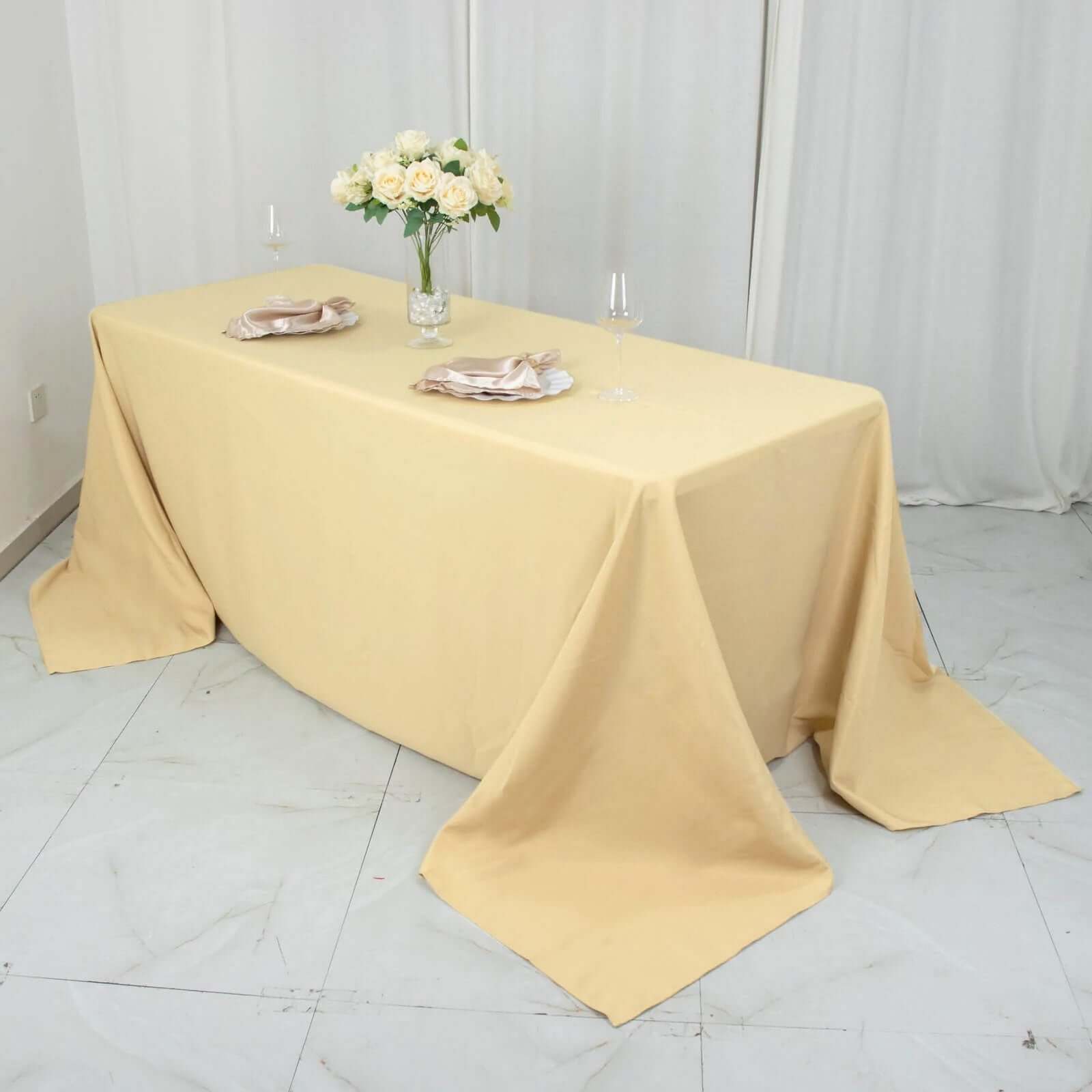 Premium Polyester 90x132 Rectangle Tablecloth Champagne - Seamless 220GSM Stain-Resistant Table Cover