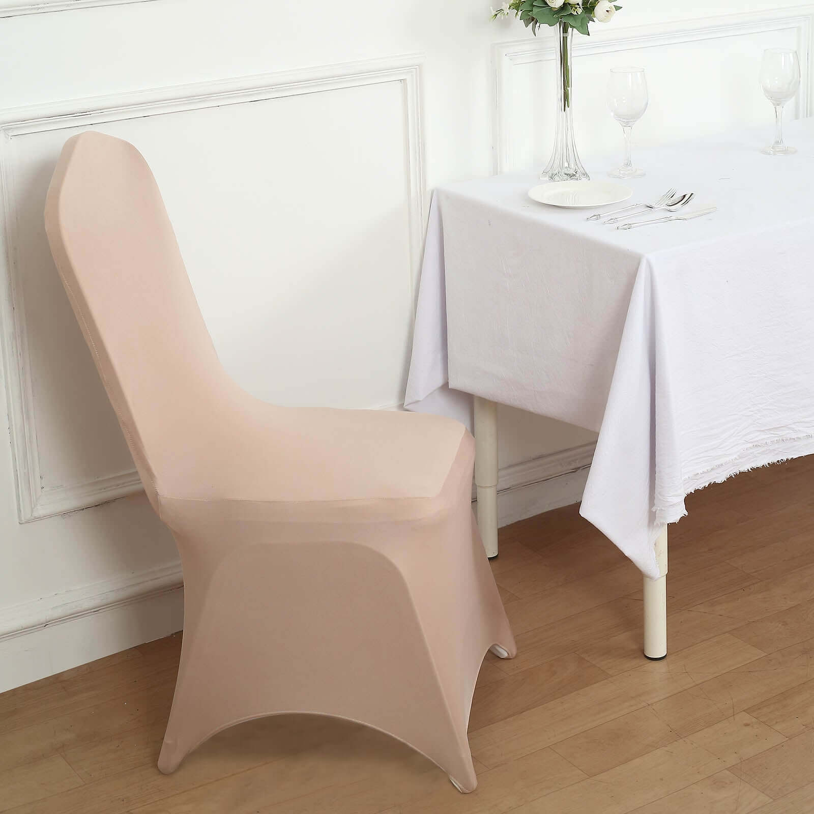 Spandex Chair Cover for Banquet Chairs Nude - Stretch 160GSM Fabric with Slip-On Slipcover