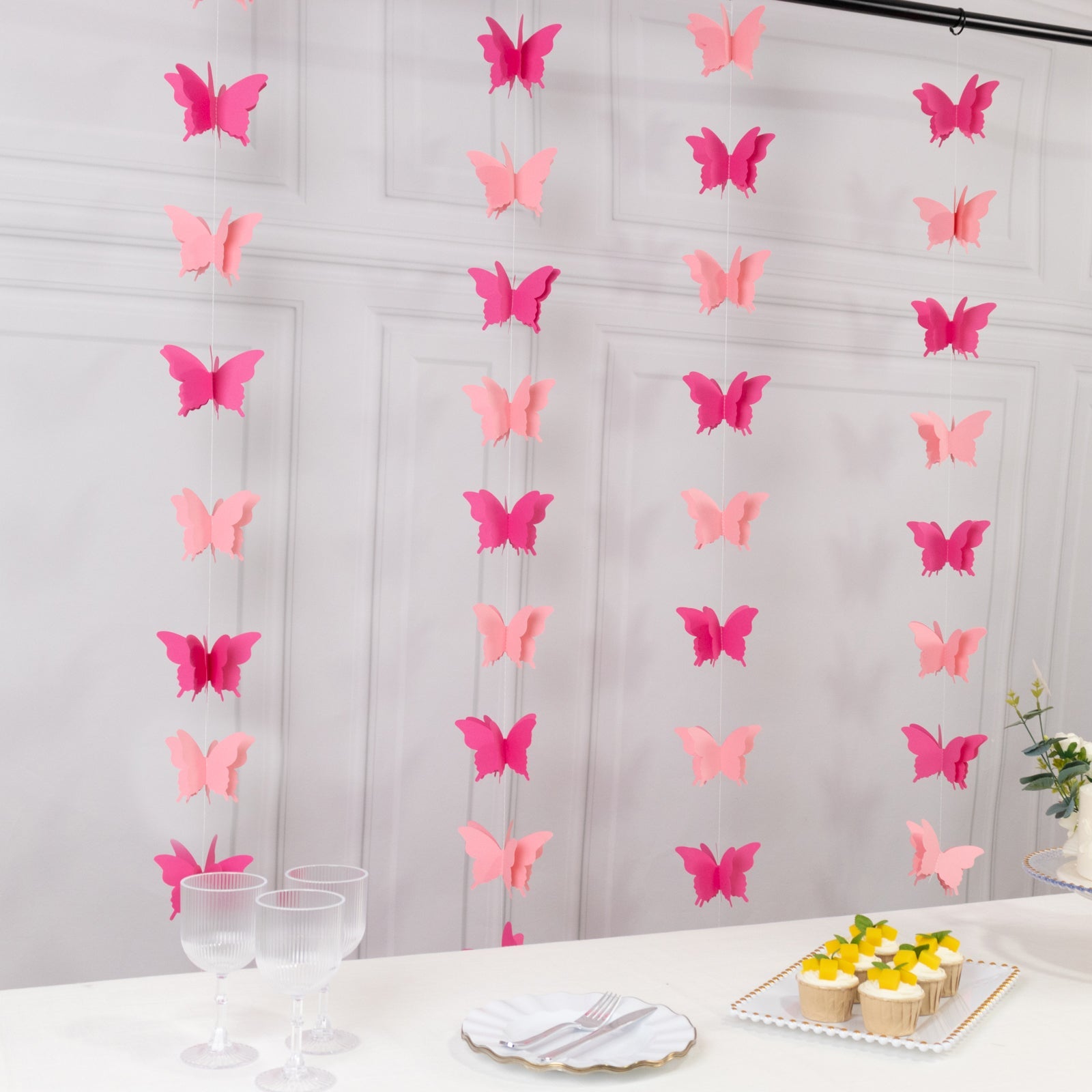 2 Pack 9ft Pink 3D Paper Butterfly Hanging Garland Streamers, Party String Banners