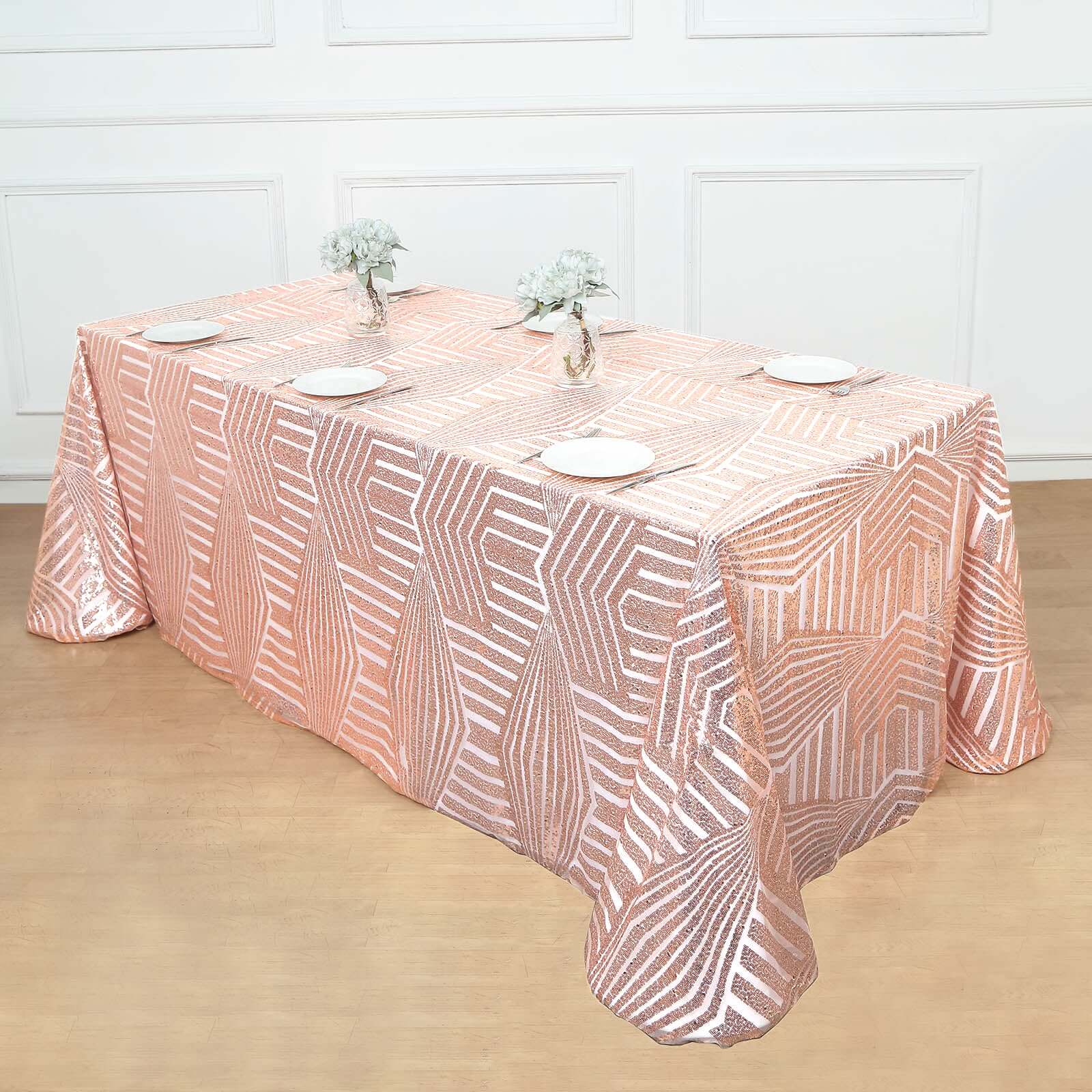 Sequin 90x132 Rectangle Tablecloth Rose Gold - Seamless Diamond Table Cover