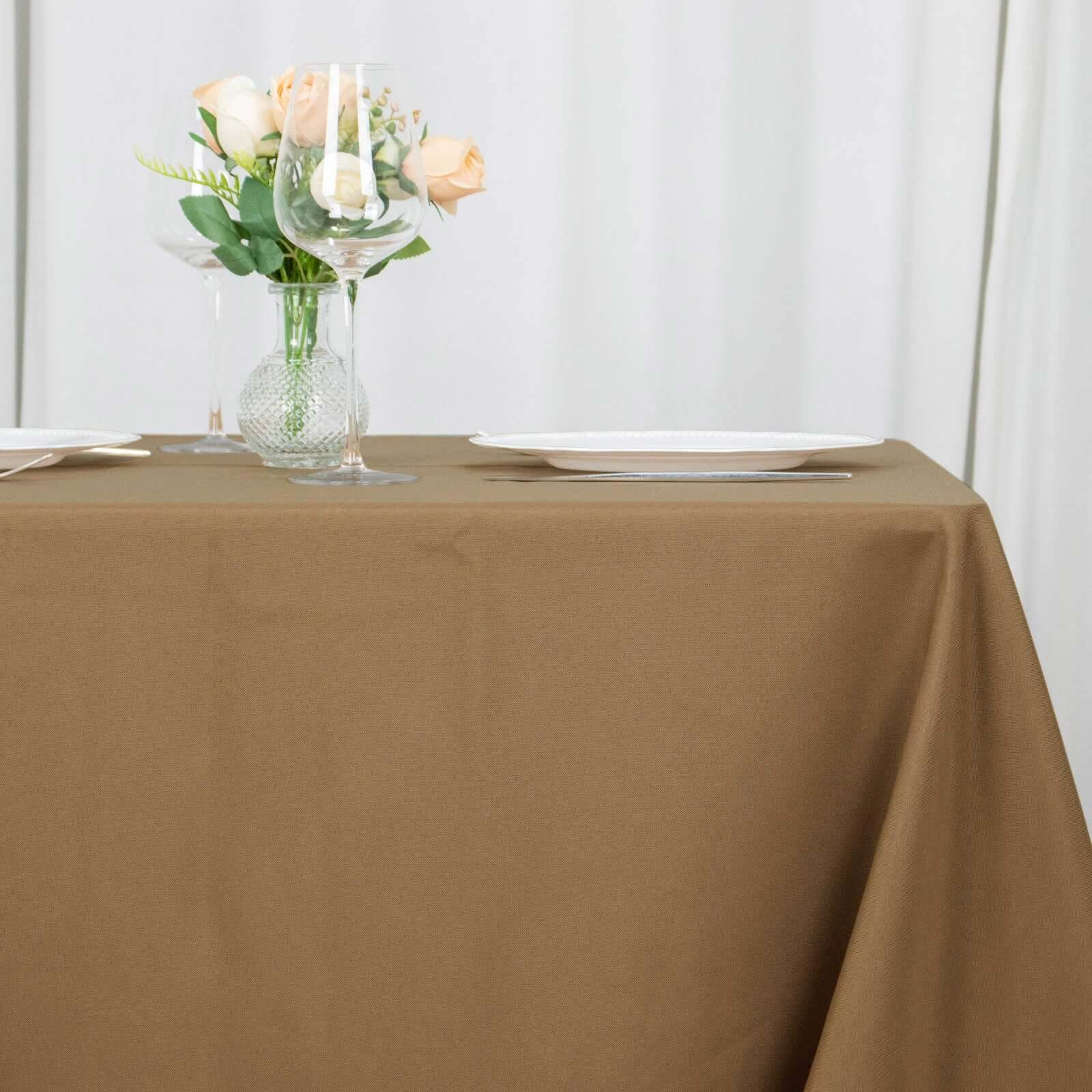 Polyester 90x90 Table Overlay Square Tablecloth Taupe - Wrinkle-Resistant & Durable Table Cover