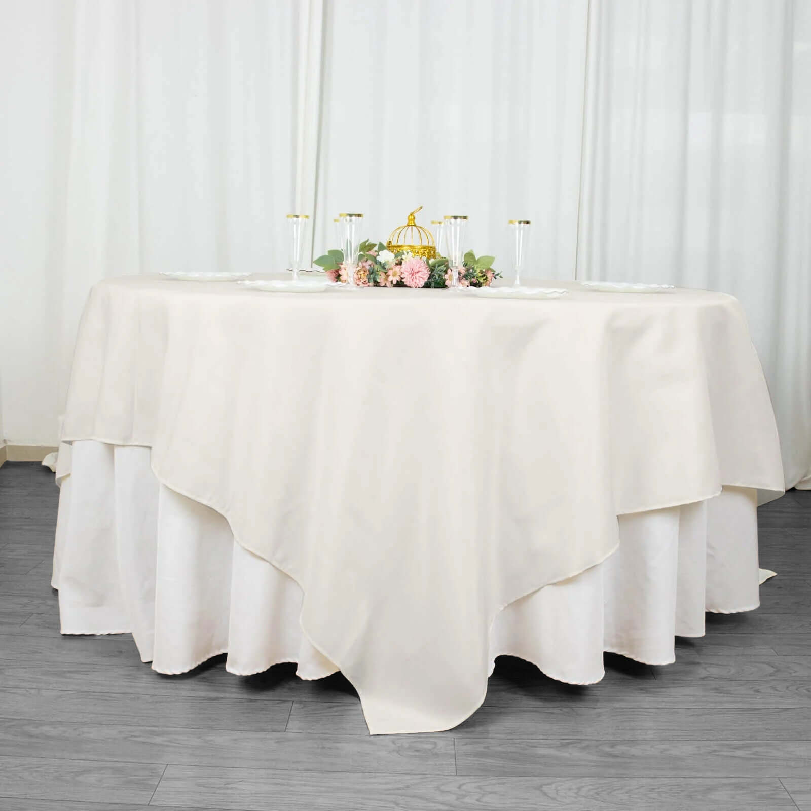 Premium Polyester 90x90 Table Overlay Square Tablecloth Ivory 220GSM Wrinkle-Resistant Table Cover