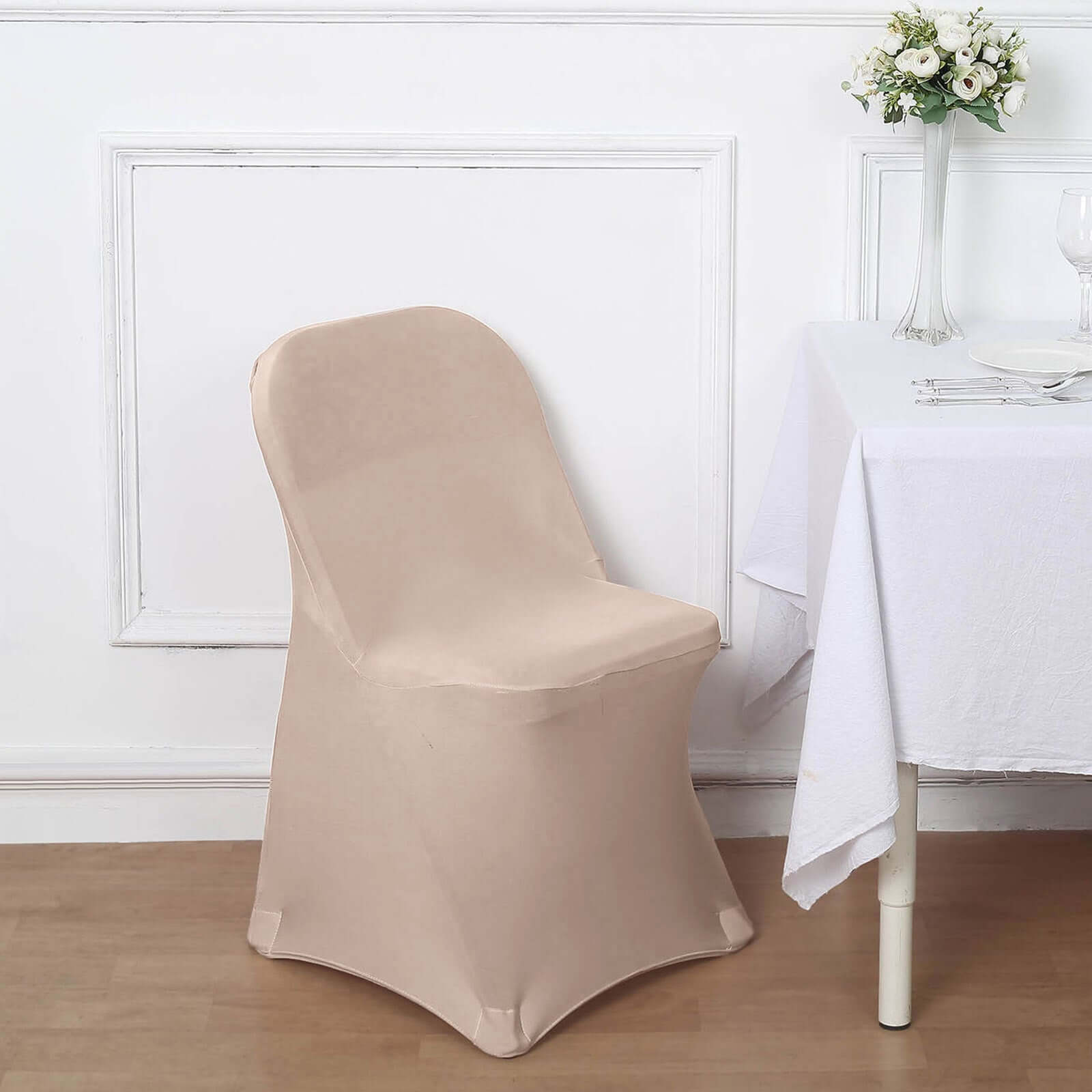 Stretch Spandex Chair Cover Nude for Folding Chairs - Reusable & Wrinkle-Resistant 160GSM Fitted Slipcover