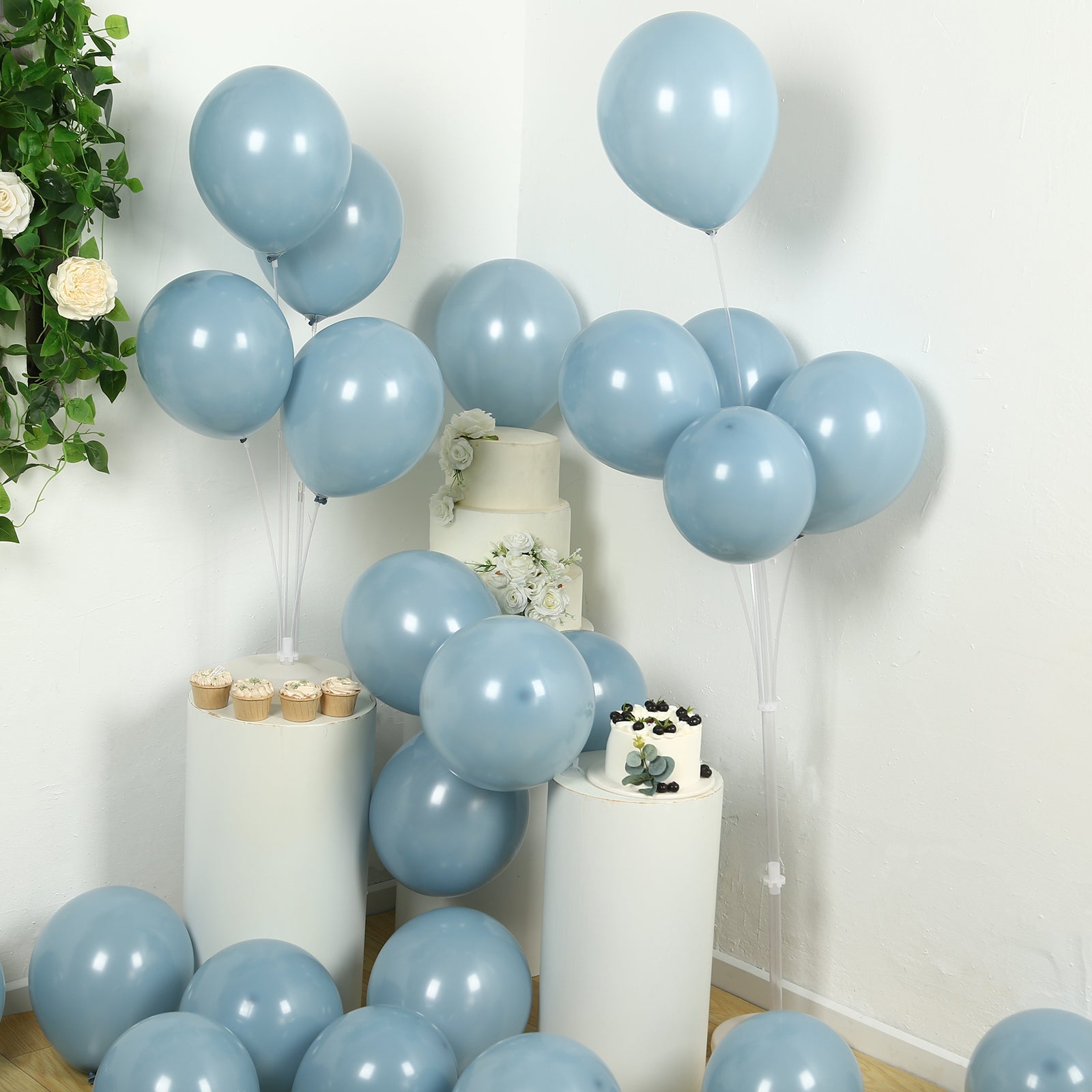 50 Pack Matte Pastel Dusty Blue Biodegradable Balloons 12, Round Eco-friendly Thick Latex Party Balloons