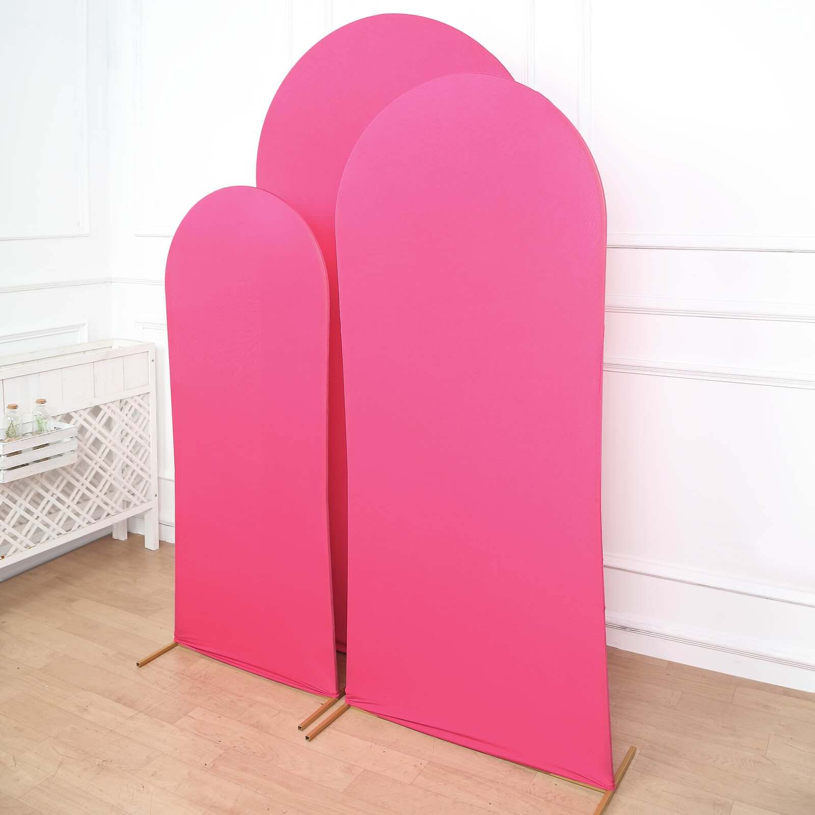 Set of 3 Matte Fuchsia Spandex Fitted Chiara Backdrop Stand Cover For Round Top Wedding Arch - 5ft, 6ft, 7ft