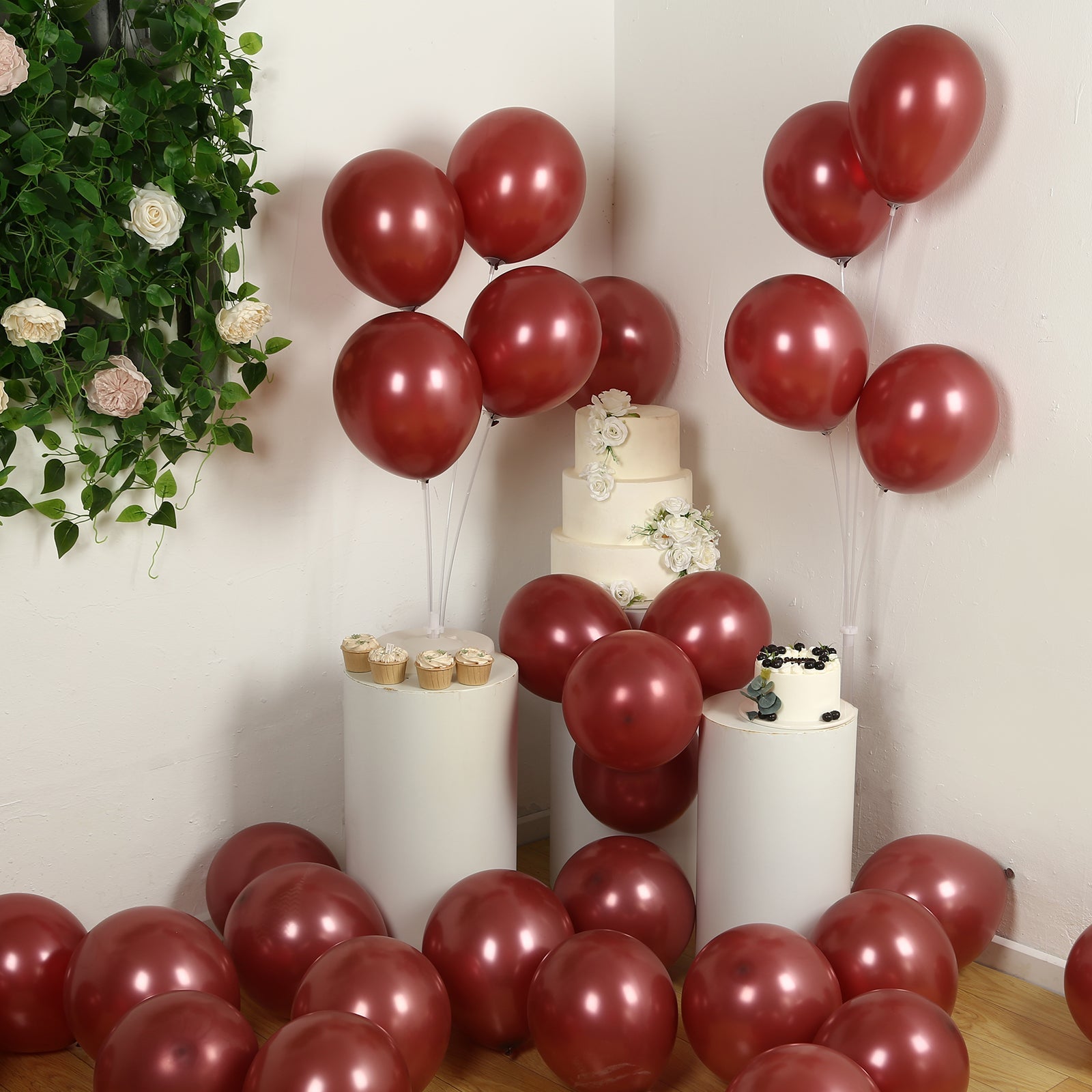 50 Pack Matte Pastel Burgundy Biodegradable Balloons 12, Round Eco-friendly Thick Latex Party Balloons