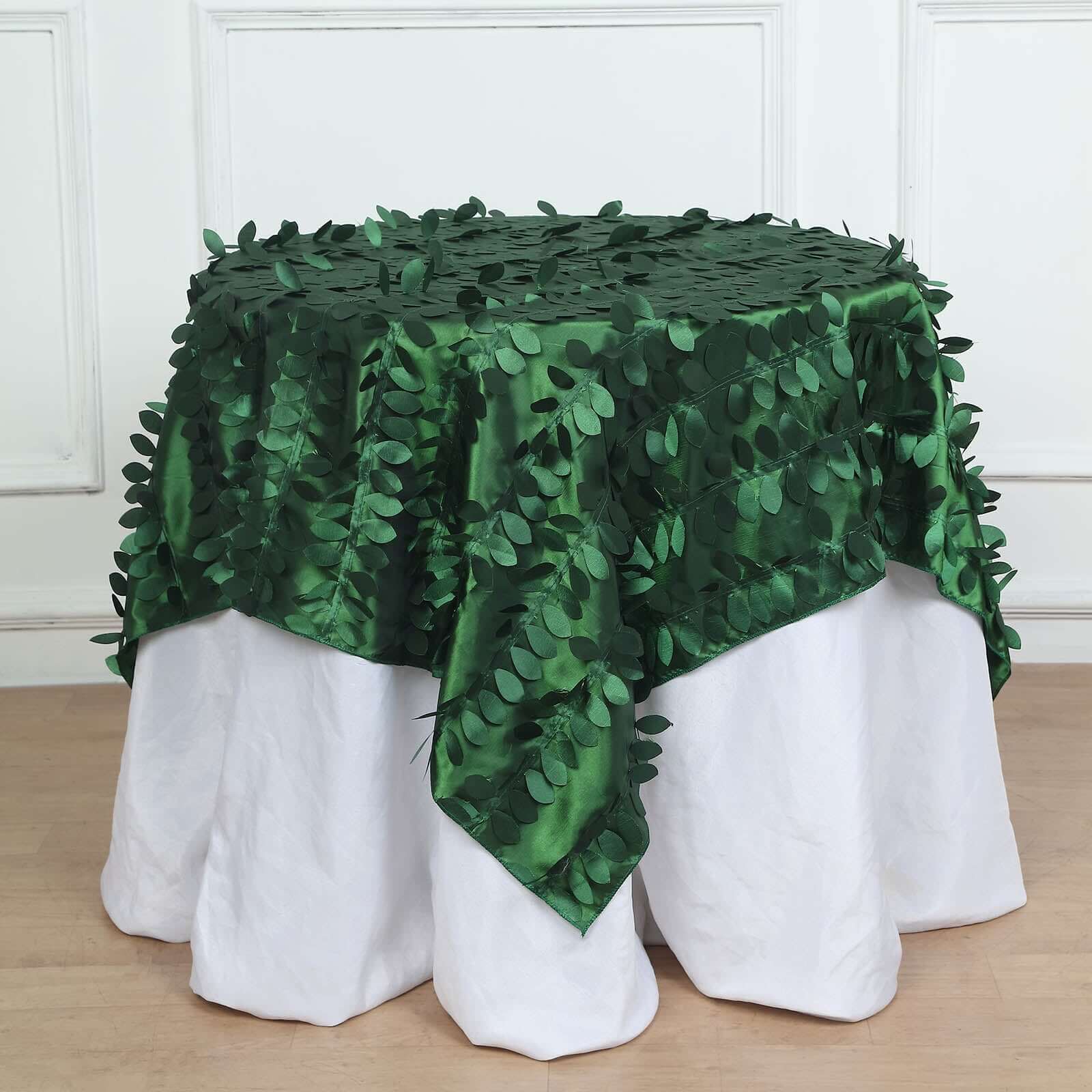 Taffeta 54x54 Table Overlay Square Tablecloth Green 3D Leaf Petal Table Cover