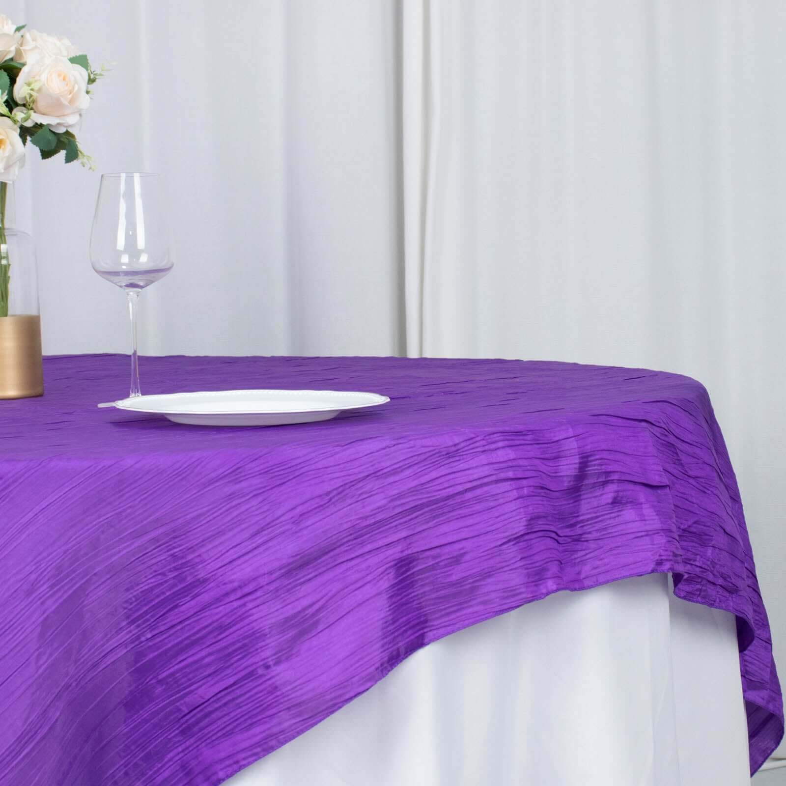 Taffeta 72x72 Table Overlay Square Tablecloth Purple - Accordion Crinkle Table Cover