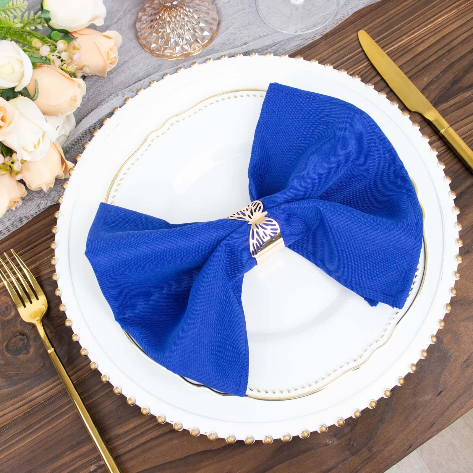 5 Pack Premium Polyester 20x20 Napkins Royal Blue - Wrinkle-Resistant & Durable Dinner Napkins