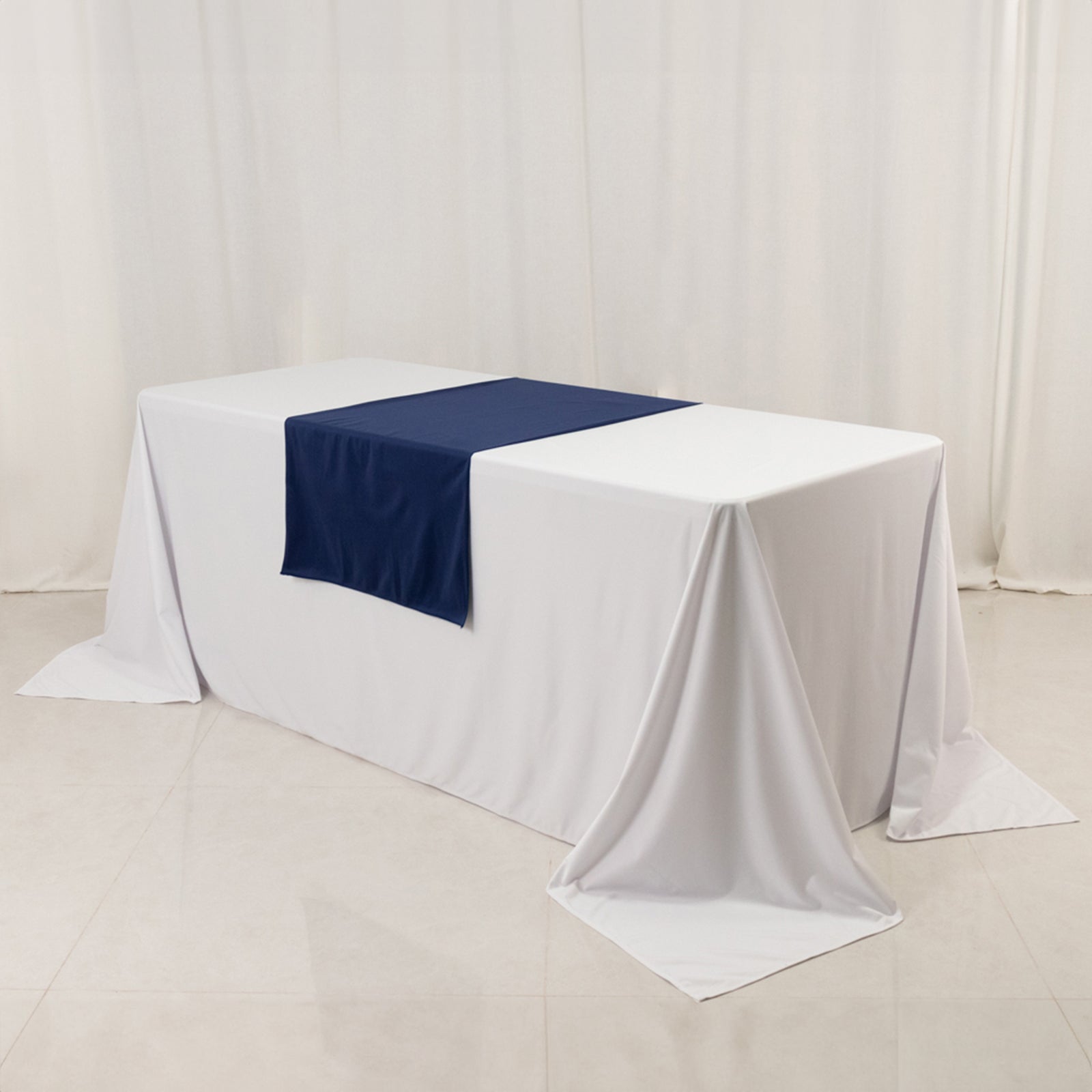 Wide Polyester 24x72 Table Runner Navy Blue - Durable Trade Show Table Linen