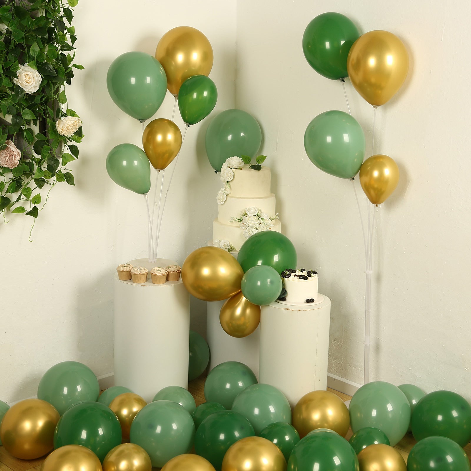 Set of 120 Gold Green Biodegradable Balloon Arch Kit, Extra Strong Eco-friendly Latex Party Balloon Garland