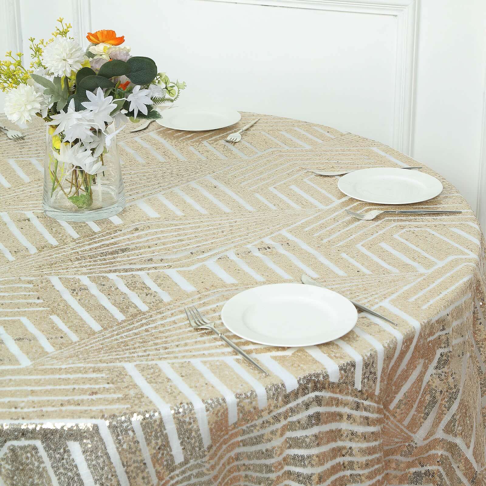 Sequin 72 Table Overlay Square Tablecloth Champagne - Diamond Glitz Table Cover