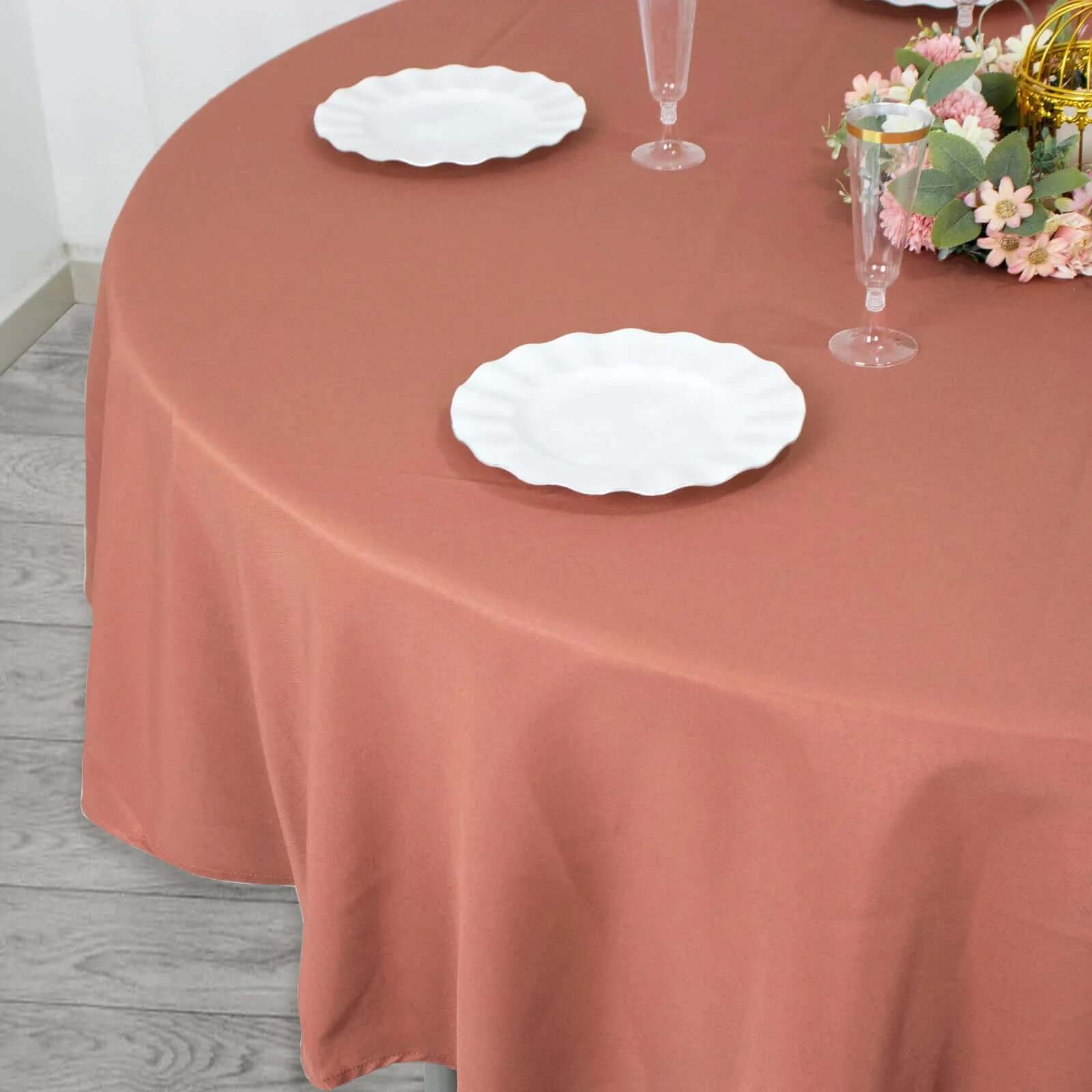 Premium Polyester 90 Round Tablecloth Terracotta (Rust) - Stain and Wrinkle-Resistant Design with 220GSM Thickness Table Cover