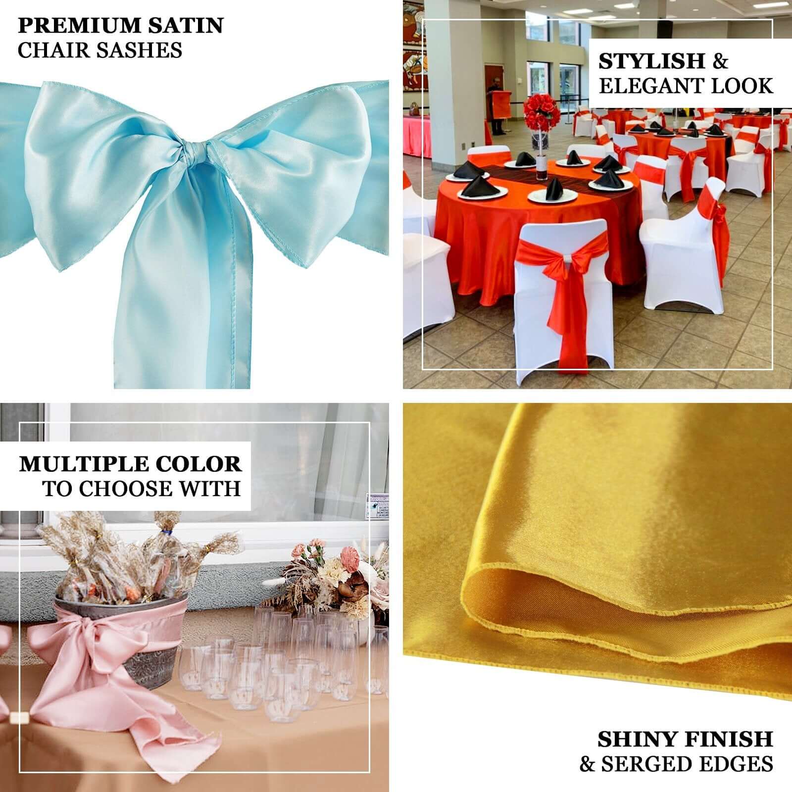 5 Pack Satin Chair Sashes Cinnamon Rose - Durable Chair Bows with Shiny Finish 6x106