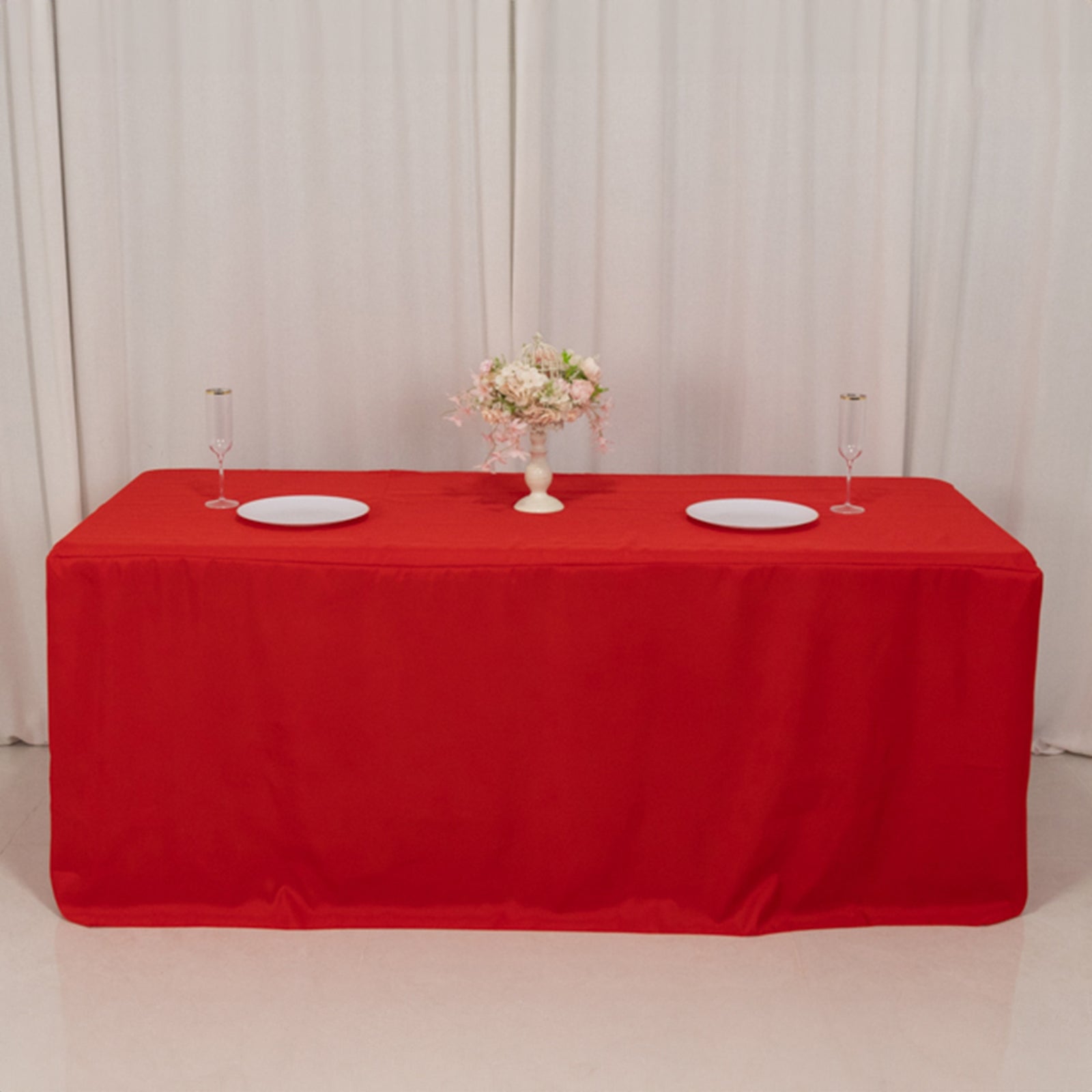 Fitted Polyester 72x30 Rectangle Tablecloth Red with Open Back Design - Easy to Maintain and Wrinkle-Resistant Table Cover