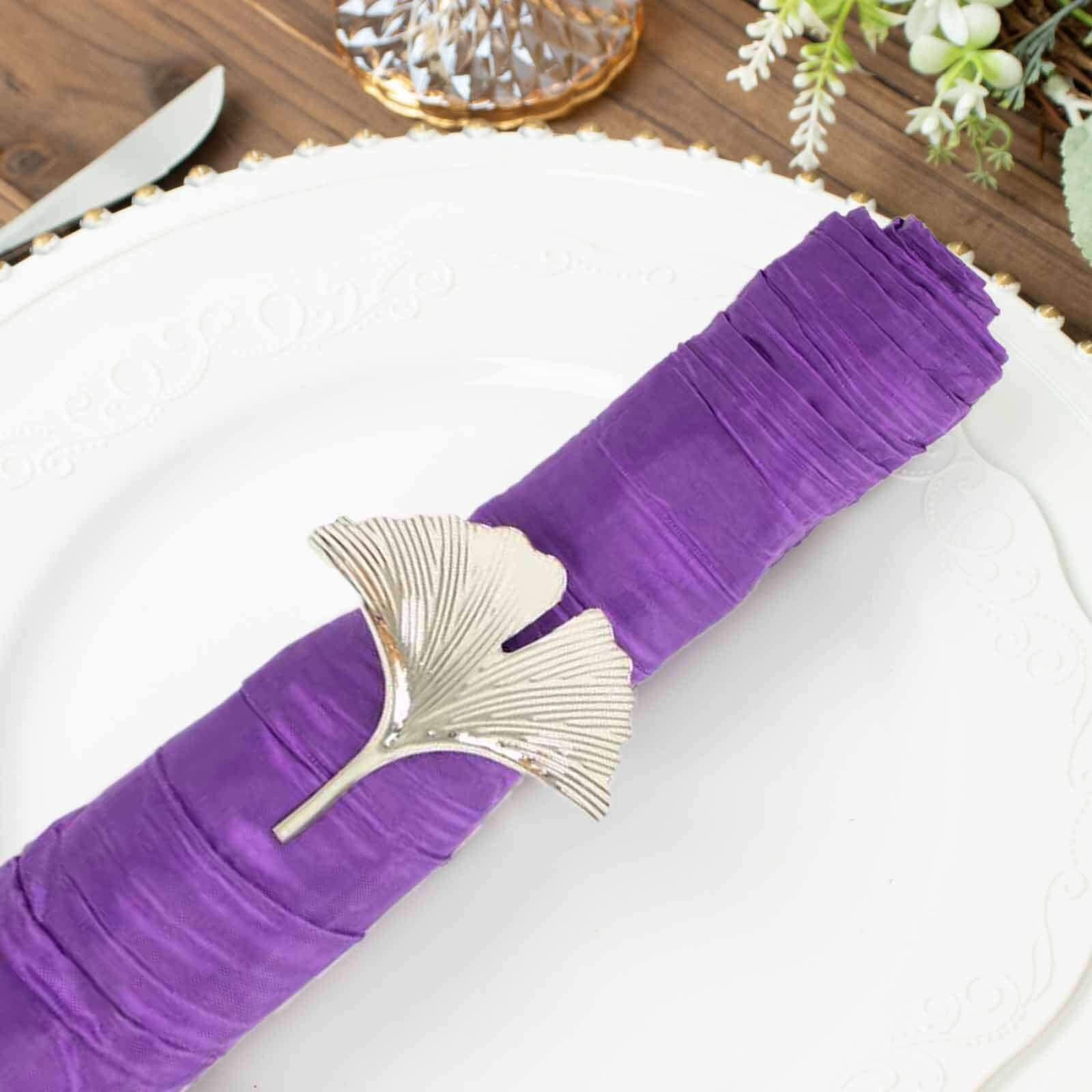 5 Pack Taffeta 20x20 Napkins Purple - Accordion Crinkle Dinner Napkins