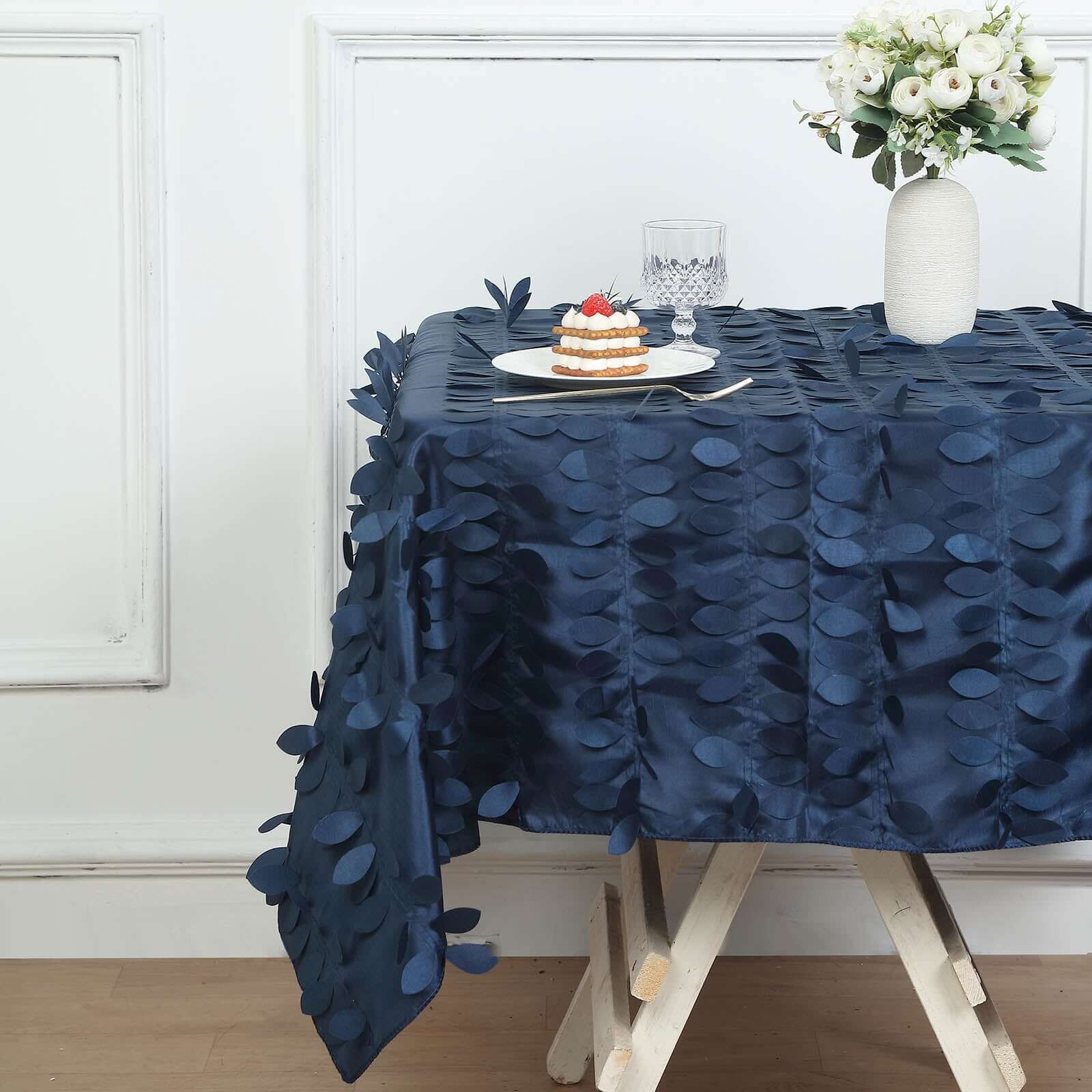 Taffeta 54x54 Square Tablecloth Navy Blue 3D Leaf Petal Table Cover