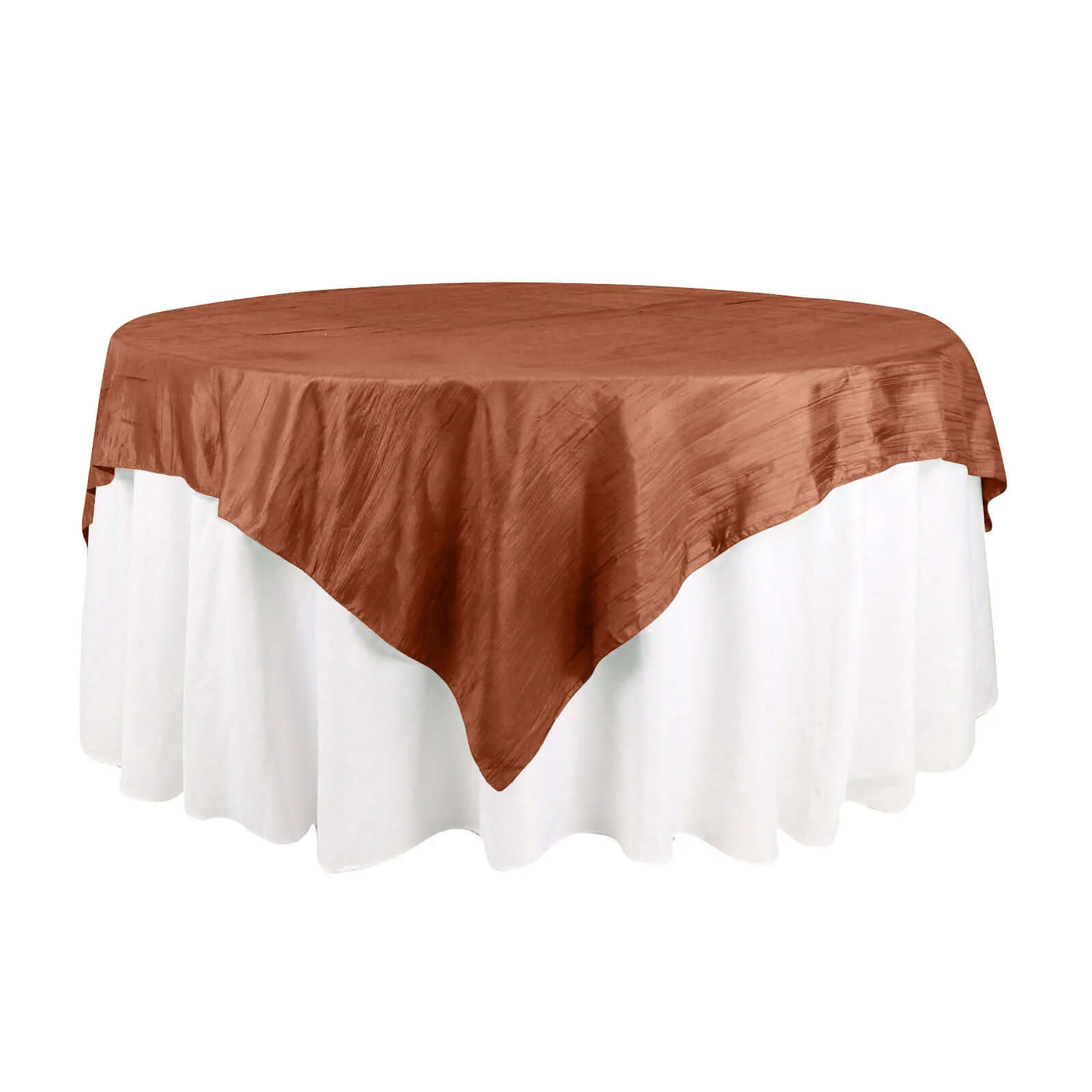 Taffeta 72x72 Table Overlay Square Tablecloth Terracotta (Rust) - Accordion Crinkle Table Cover