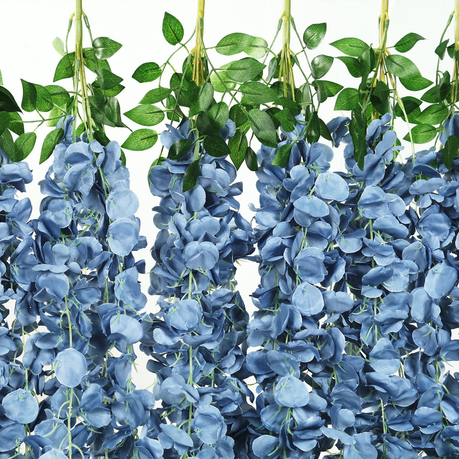 42 Silk Hanging Wisteria Flower Garland Vines in Dusty Blue, Elaborated 5 Full Strands in 1 Bush