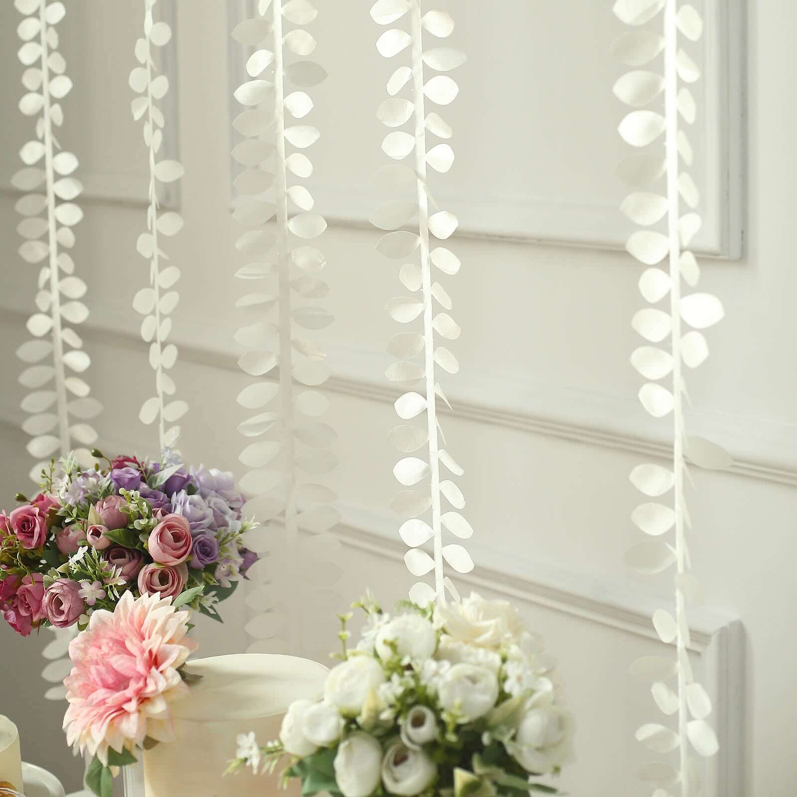 Taffeta Ribbon Sash with 4 Leaf Petal Design Ivory 50ft - Sophisticated Artificial Fabric Garland