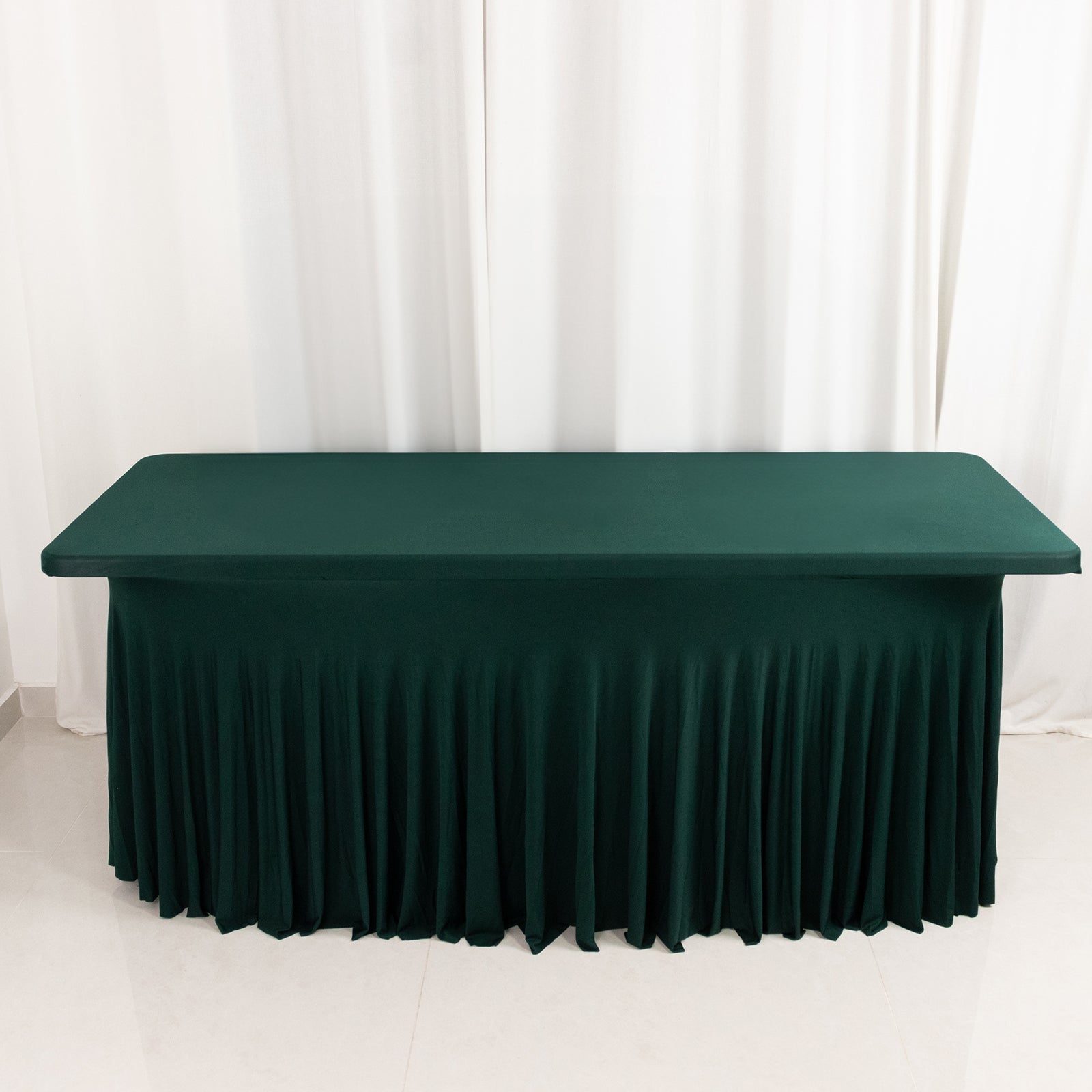 Spandex Rectangle 72x30 Table Skirt Hunter Emerald Green with Wavy Skirt-Like Effect Table Cover