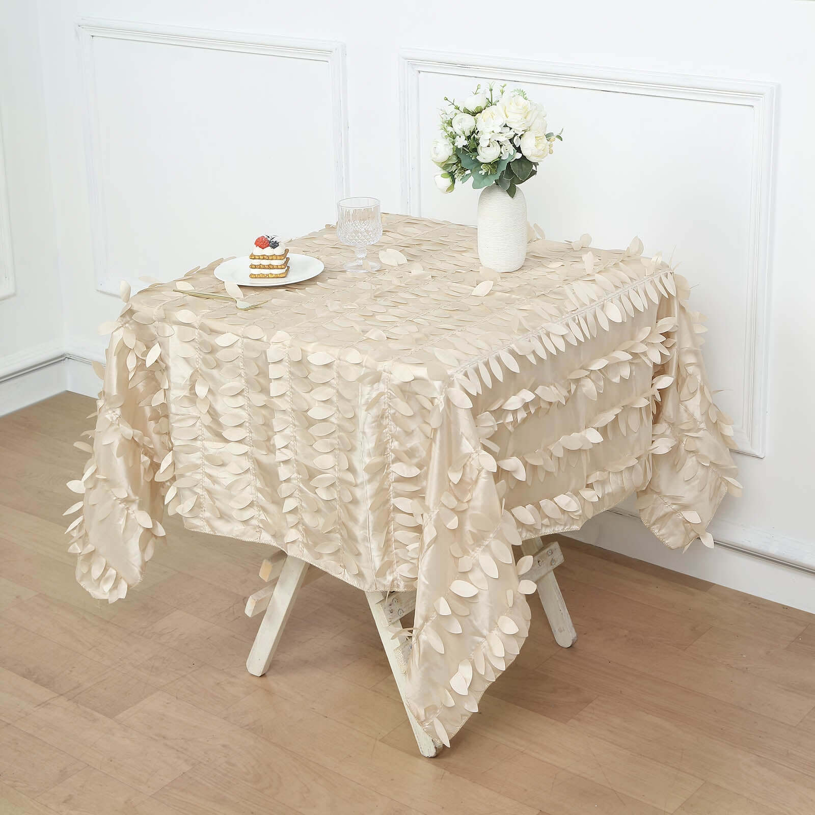 Taffeta 54x54 Square Tablecloth Beige 3D Leaf Petal Table Cover