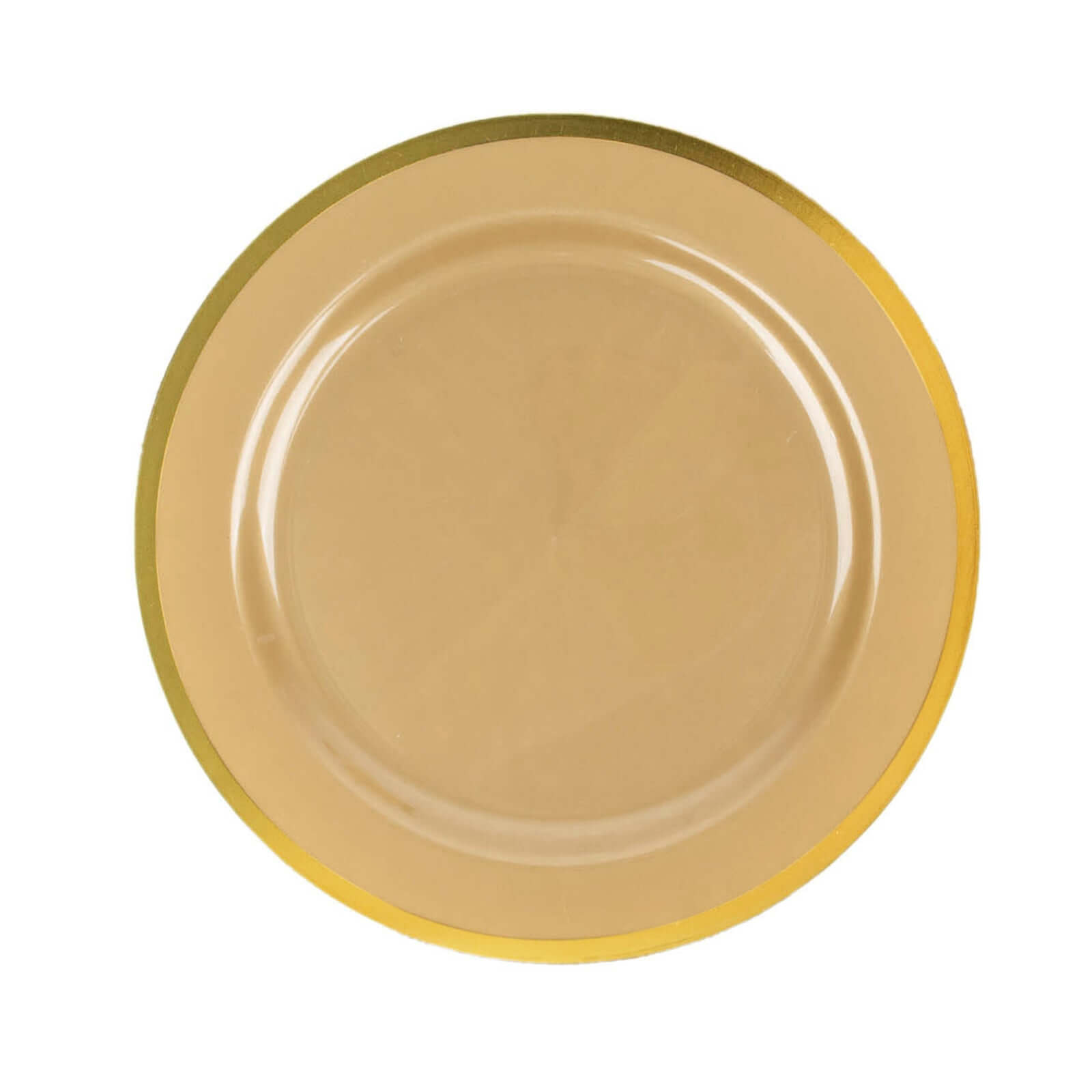 10-Pack Plastic 10 Round Dinner Plates in Gold with Gold Rim - Disposable Party Plates for Classy Banquets & Special Occasions