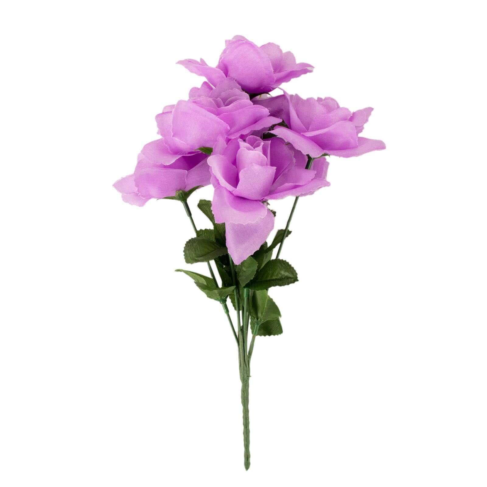 12 Bushes Lavender Lilac Artificial Premium Silk Blossomed Rose Flowers 84 Roses