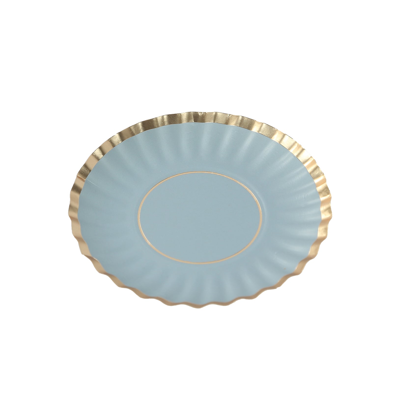 50-Pack Paper 3.5 Round Party Plates in Dusty Blue with Gold Scalloped Rim - Disposable Mini 250GSM Dessert Plates for Tapas, Appetizers & Finger Foods