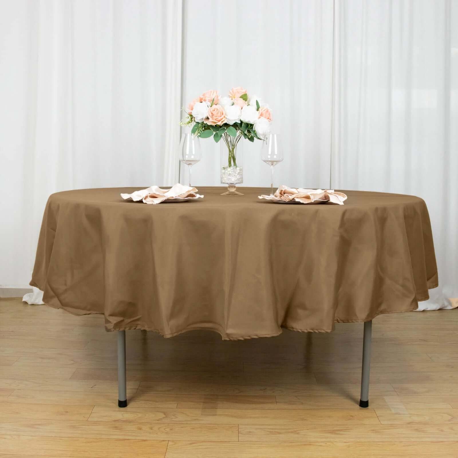 Polyester 90 Round Tablecloth Taupe - Stain & Wrinkle-Resistant Table Cover