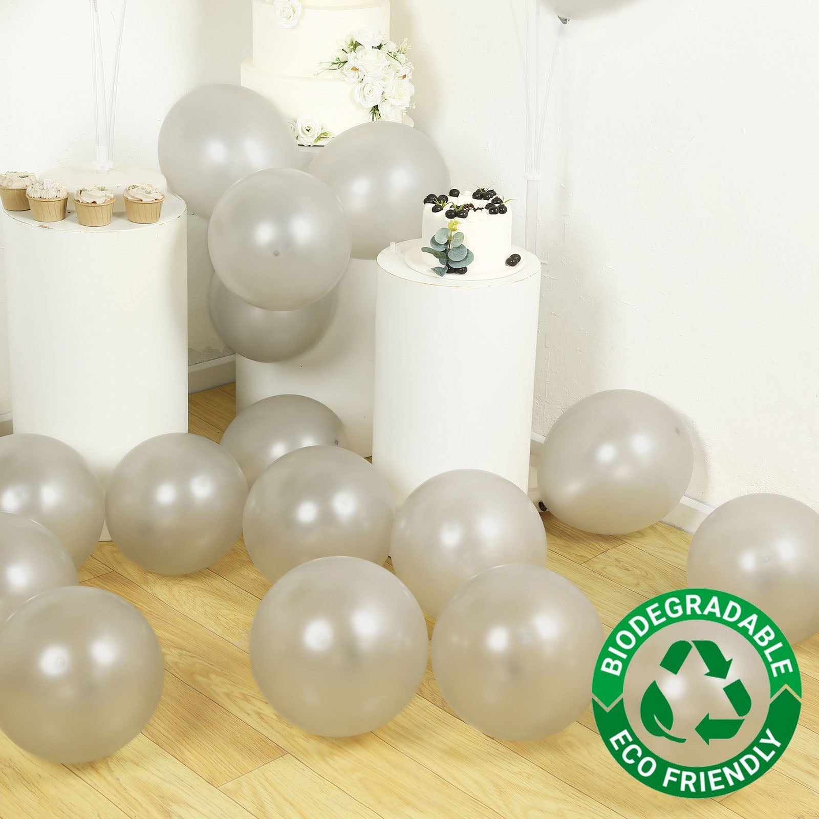 50 Pack Silver Biodegradable Balloons, 12 Thickened Extra Strong Eco-friendly Latex Helium Party Balloons