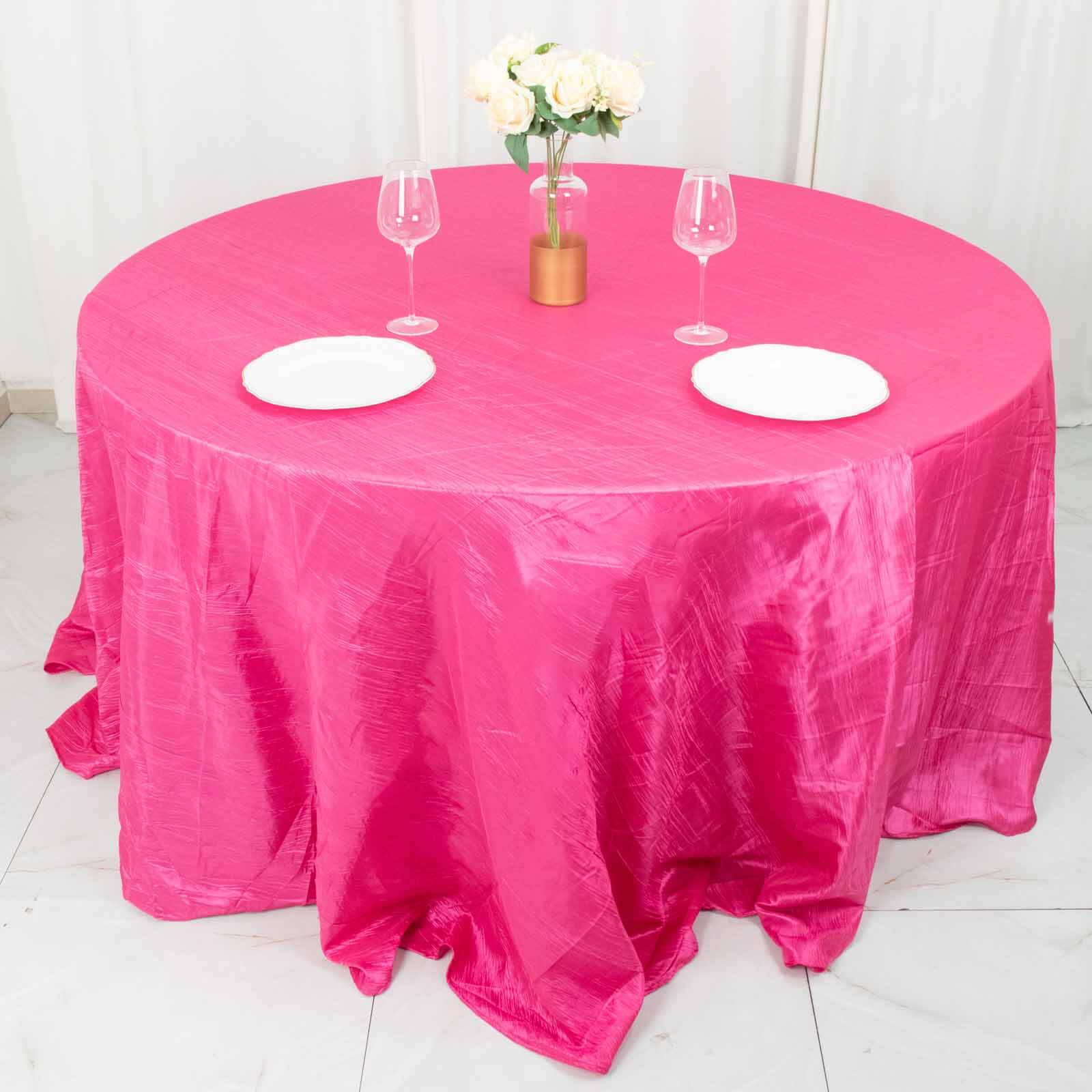 Taffeta 132 Round Tablecloth Fuchsia - Seamless Accordion Crinkle Table Cover