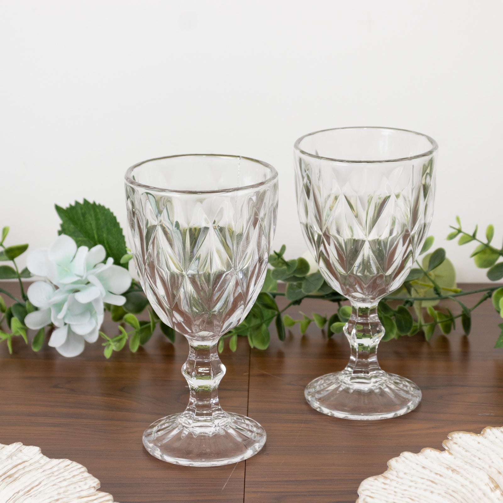 6-Pack Wine Glasses Clear Embossed Crystal Cut Design Stemmed - Goblets for Parties & Events 12oz 7