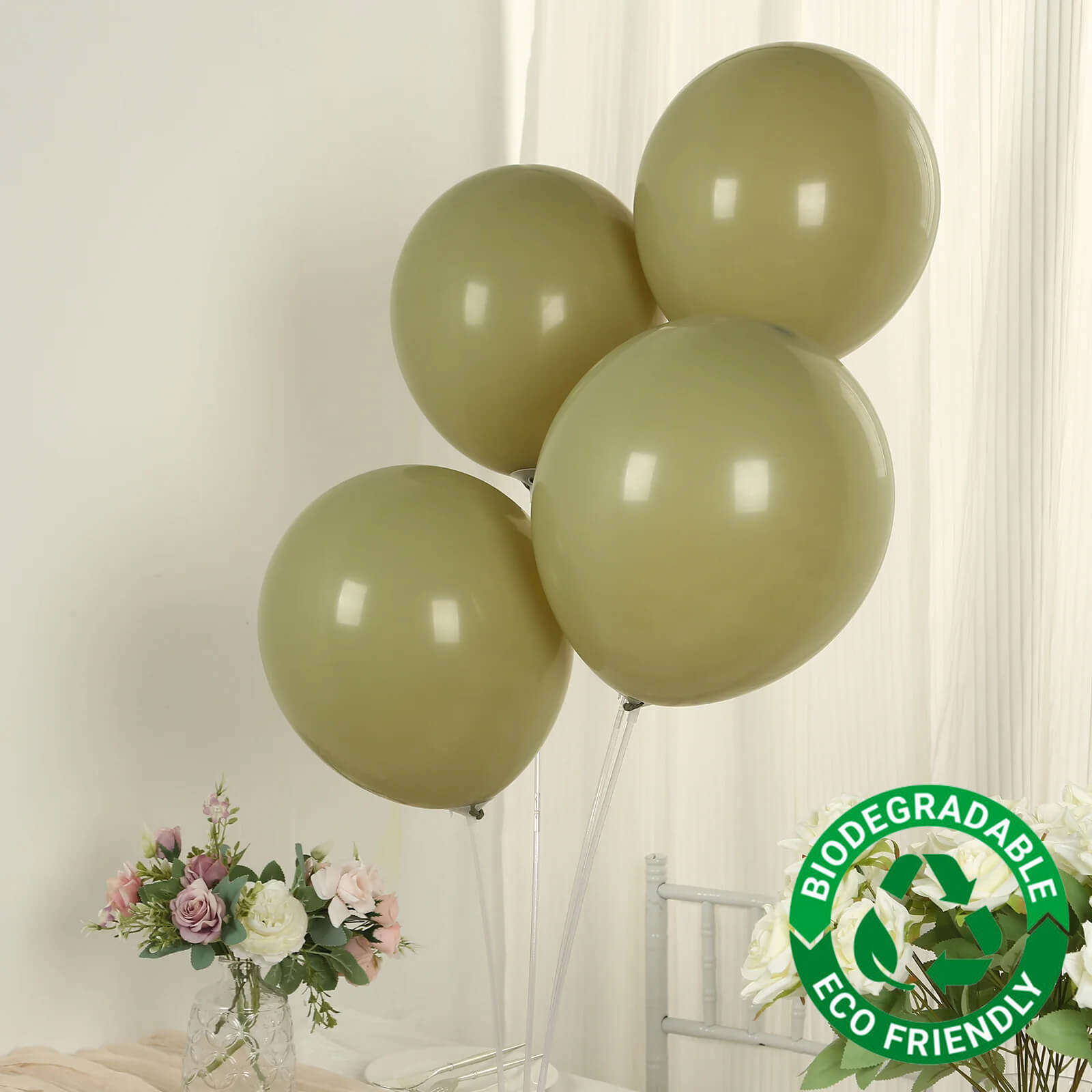 50 Pack Matte Pastel Olive Green Biodegradable Balloons 12, Round Eco-friendly Thick Latex Party Balloons